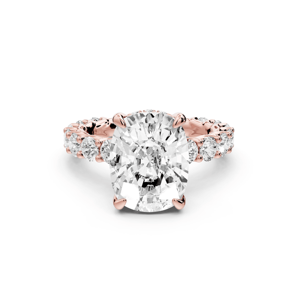 Siena - 5ct 14k rose gold ecushion Hidden Halo with Shared Prong Pavé Engagement Ring - Mr. Alex Jewelry