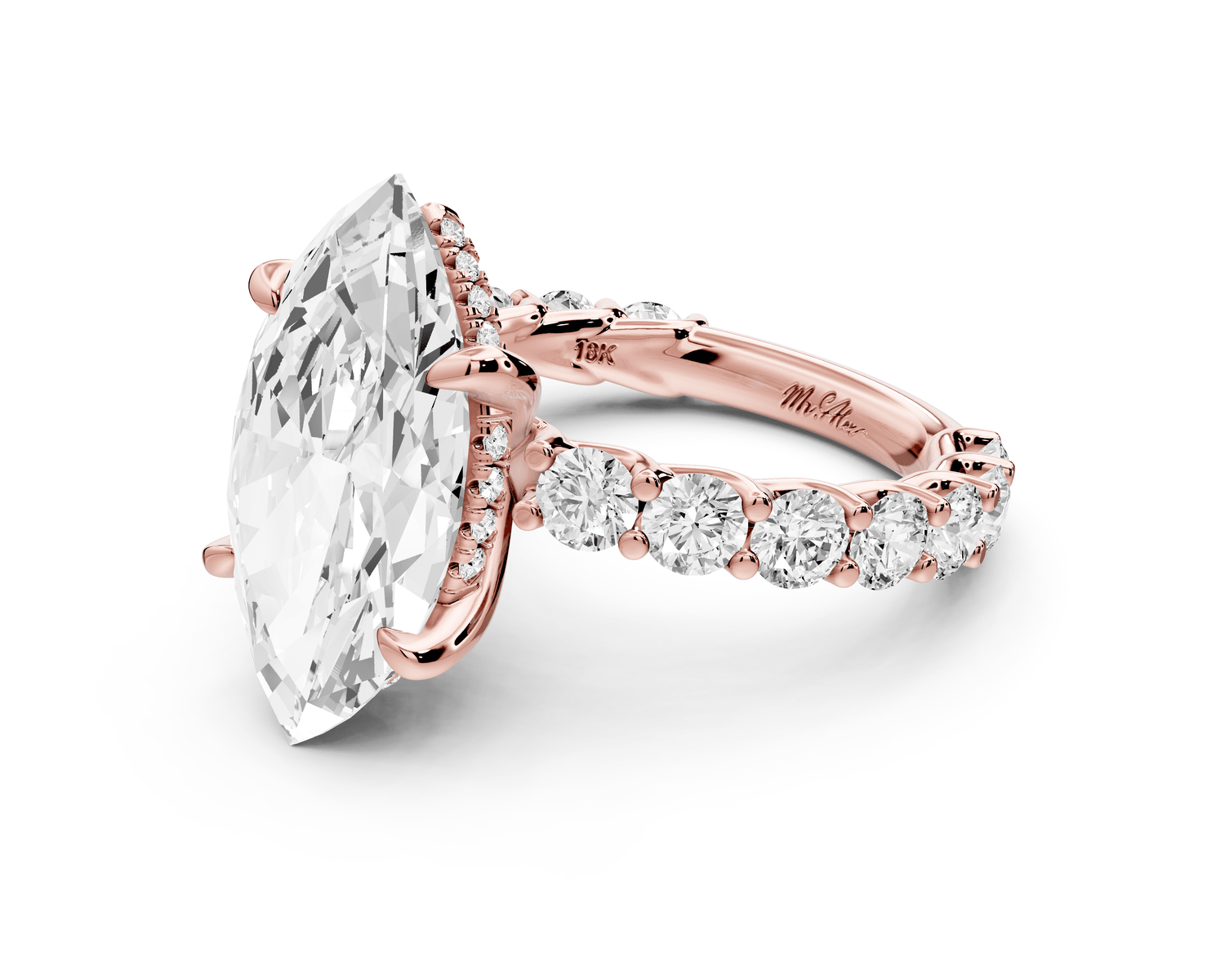 Siena - 5ct 14k rose gold marquise Hidden Halo with Shared Prong Pavé Engagement Ring - Mr. Alex Jewelry