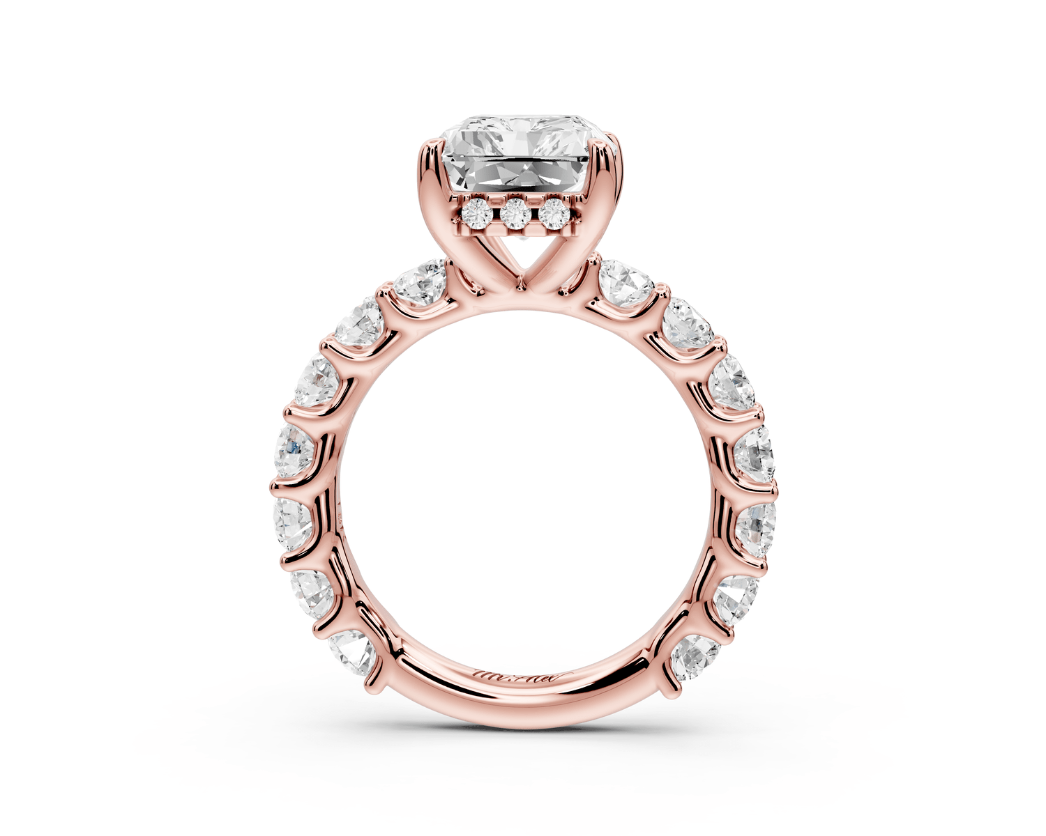 Siena - 5ct 14k rose gold radiant Hidden Halo with Shared Prong Pavé Engagement Ring - Mr. Alex Jewelry
