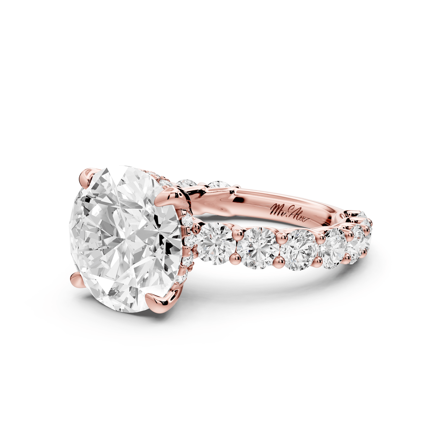 Siena - 5ct 14k rose gold round Hidden Halo with Shared Prong Pavé Engagement Ring - Mr. Alex Jewelry