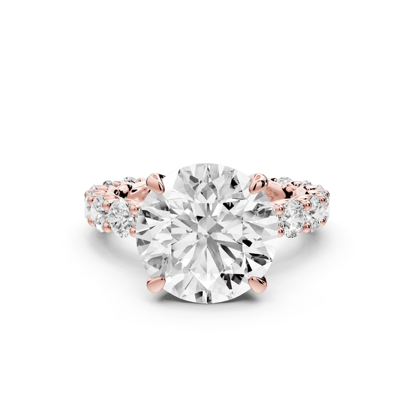Siena - 5ct 14k rose gold round Hidden Halo with Shared Prong Pavé Engagement Ring - Mr. Alex Jewelry