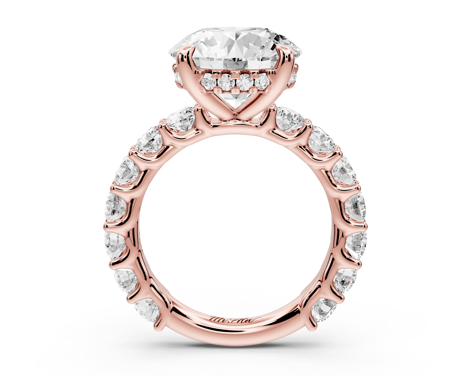 Siena - 5ct 14k rose gold round Hidden Halo with Shared Prong Pavé Engagement Ring - Mr. Alex Jewelry