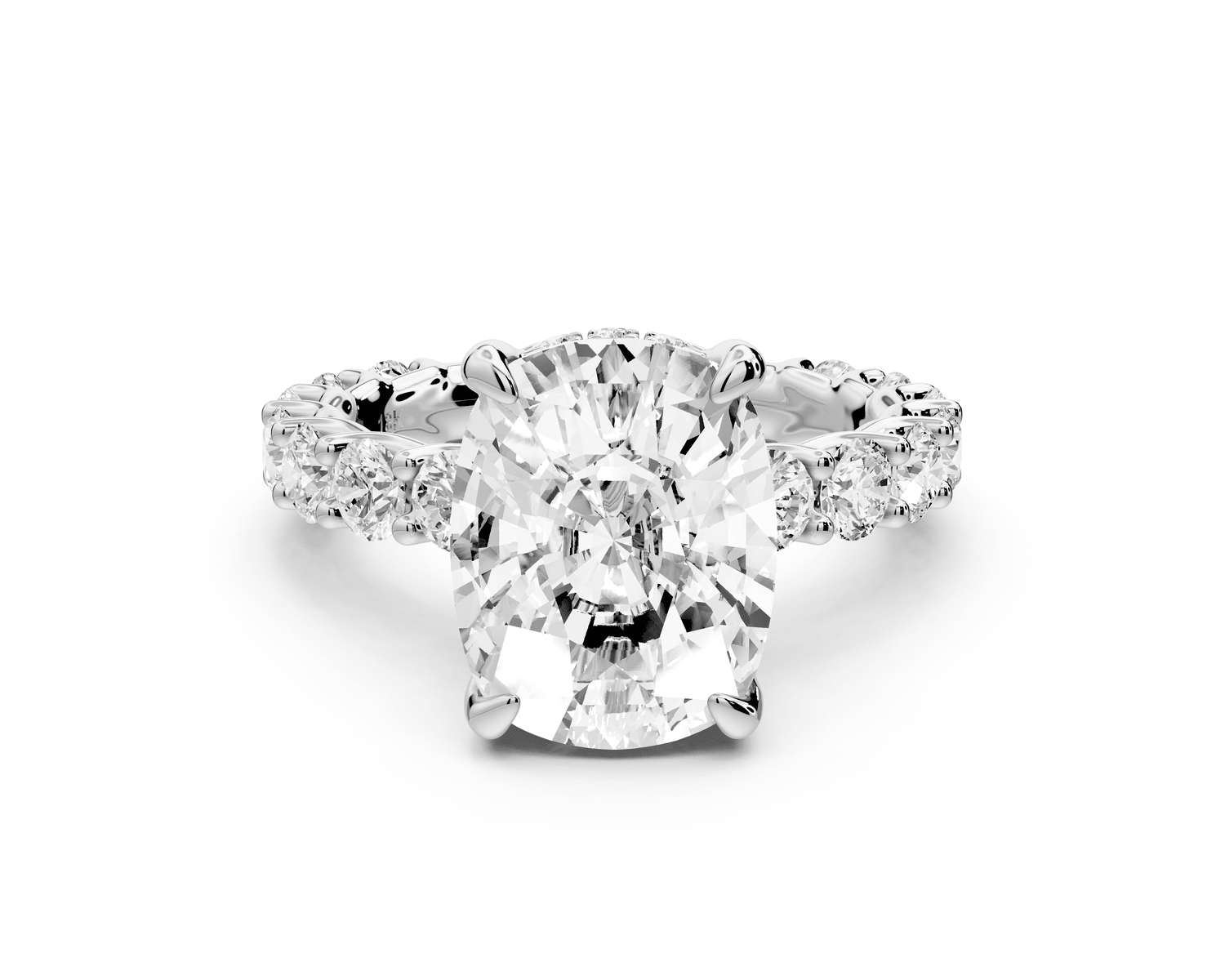 Siena - 5ct 14k white gold ecushion Hidden Halo with Shared Prong Pavé Engagement Ring - Mr. Alex Jewelry