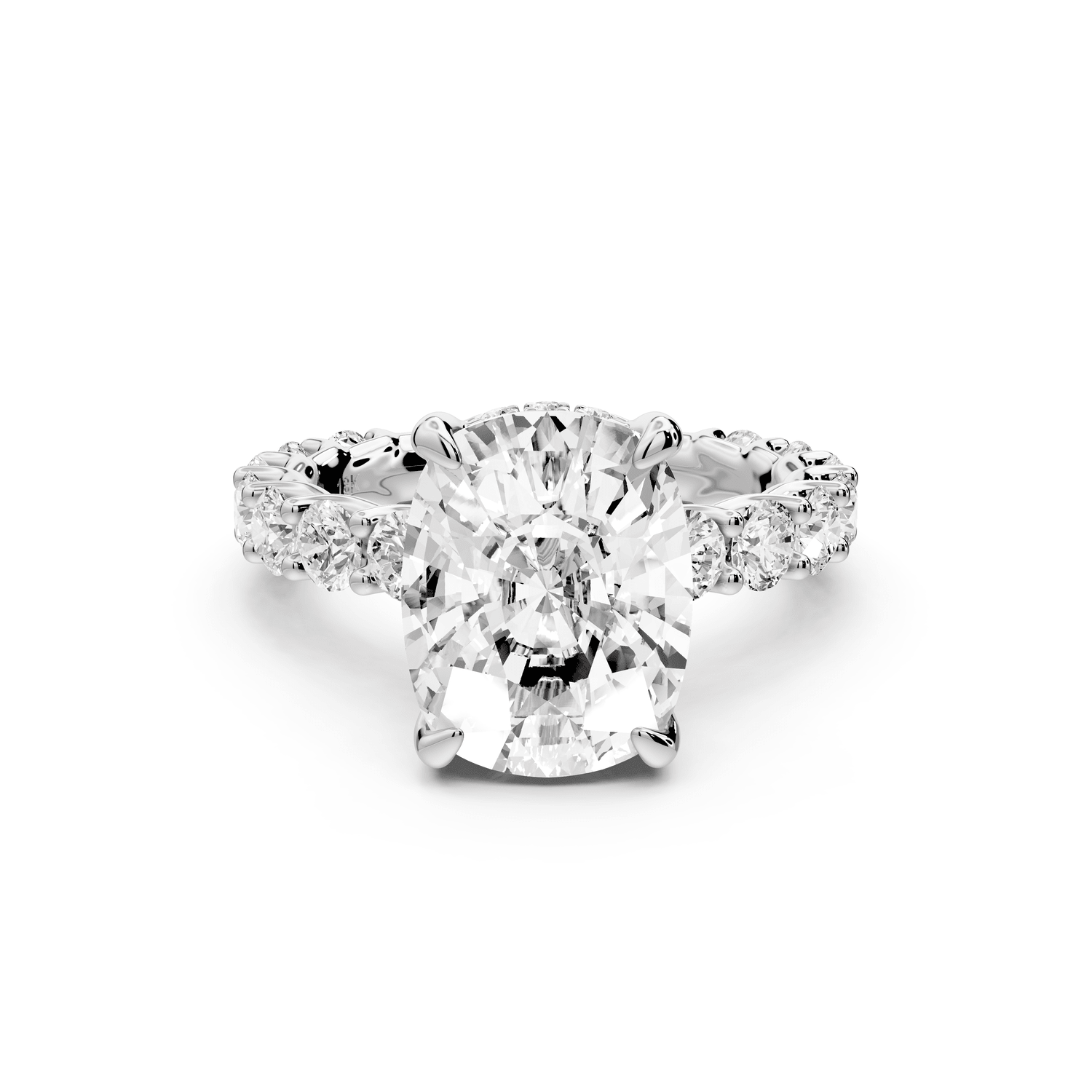 Siena - 5ct 14k white gold ecushion Hidden Halo with Shared Prong Pavé Engagement Ring - Mr. Alex Jewelry