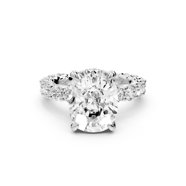 Siena - 5ct 14k white gold ecushion Hidden Halo with Shared Prong Pavé Engagement Ring - Mr. Alex Jewelry