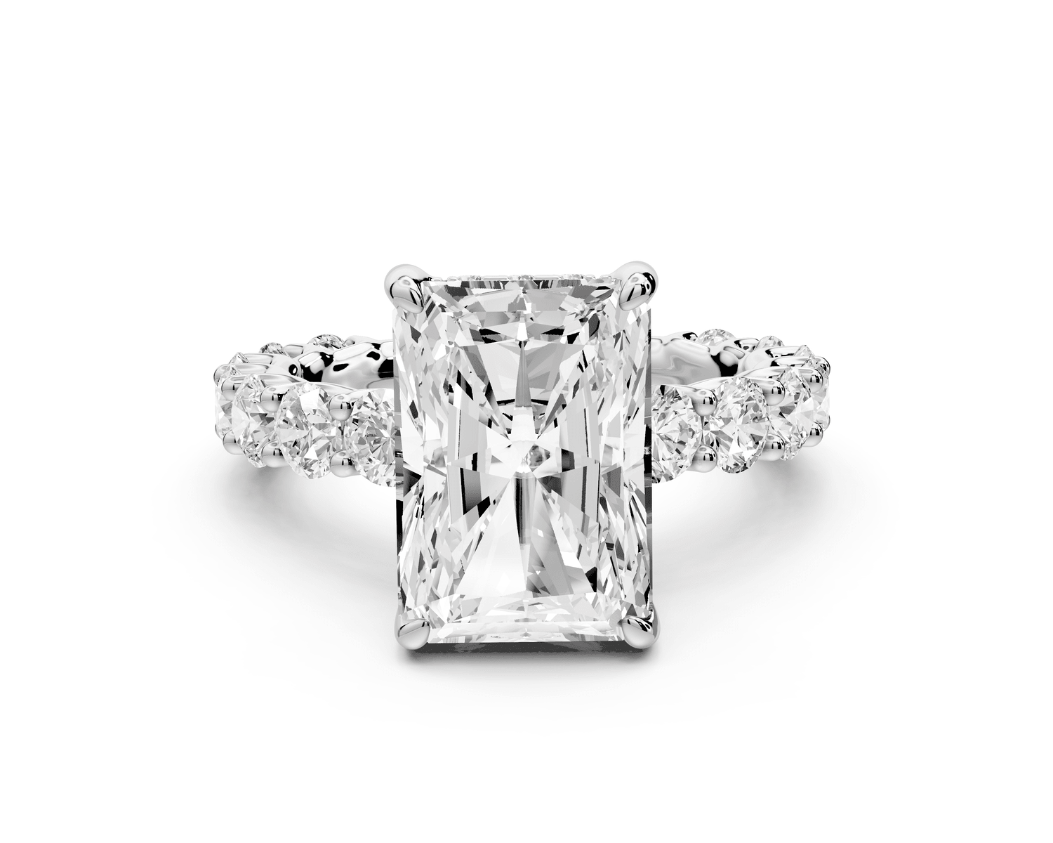 Siena - 5ct 14k white gold radiant Hidden Halo with Shared Prong Pavé Engagement Ring - Mr. Alex Jewelry