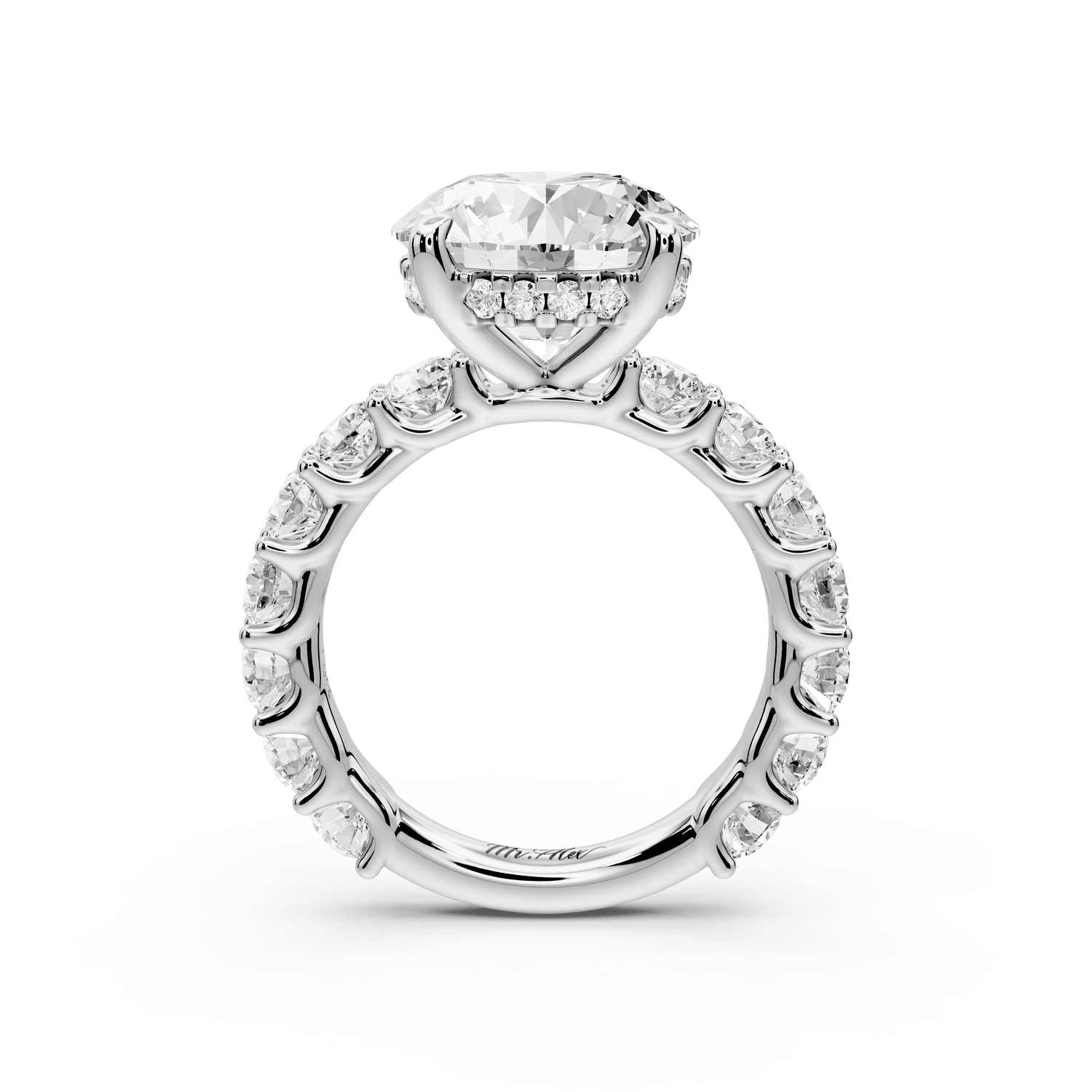 Siena - 5ct 14k white gold round Hidden Halo with Shared Prong Pavé Engagement Ring - Mr. Alex Jewelry