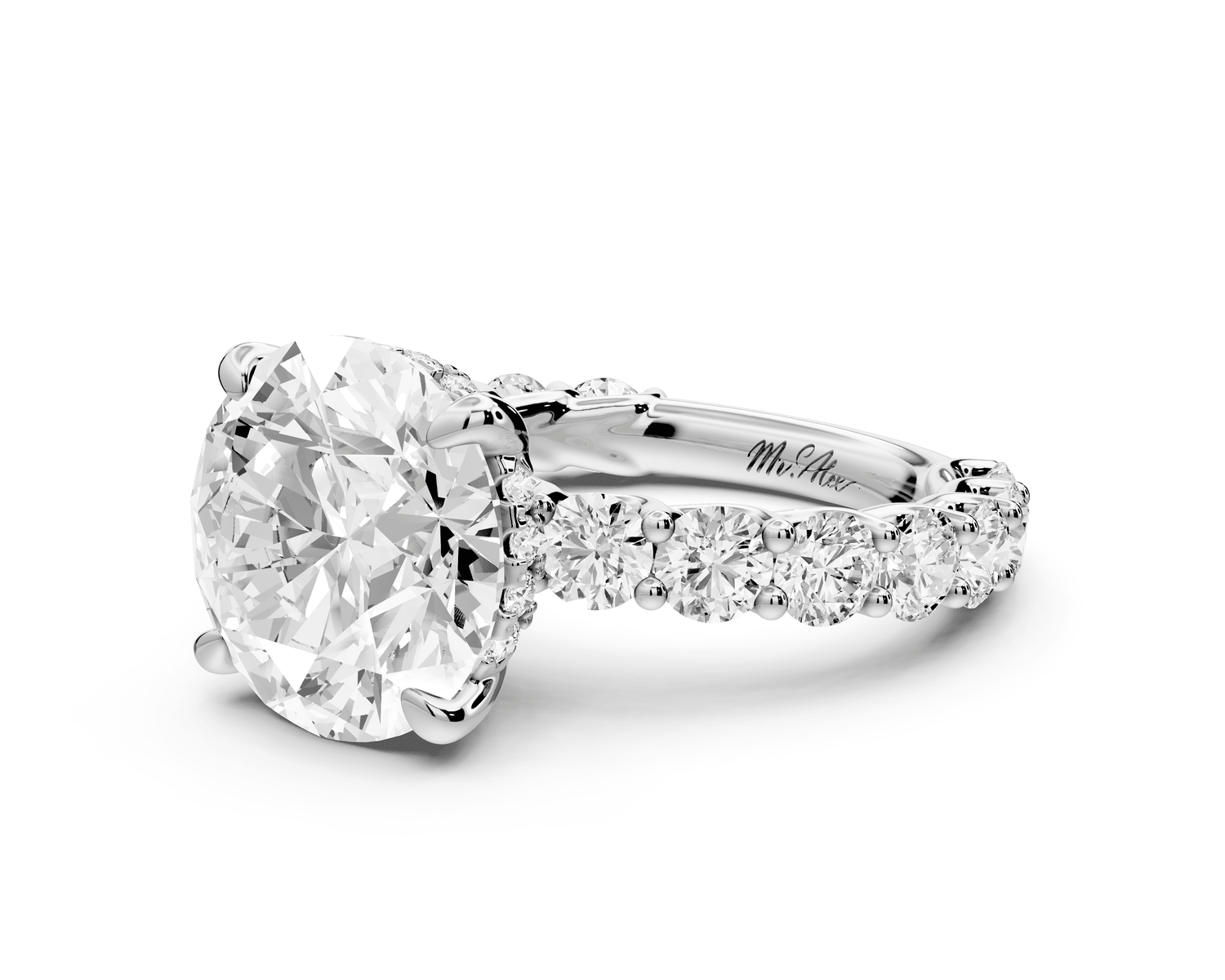 Siena - 5ct 14k white gold round Hidden Halo with Shared Prong Pavé Engagement Ring - Mr. Alex Jewelry