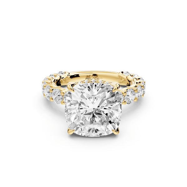 Siena - 5ct 14k yellow gold cushion Hidden Halo with Shared Prong Pavé Engagement Ring - Mr. Alex Jewelry