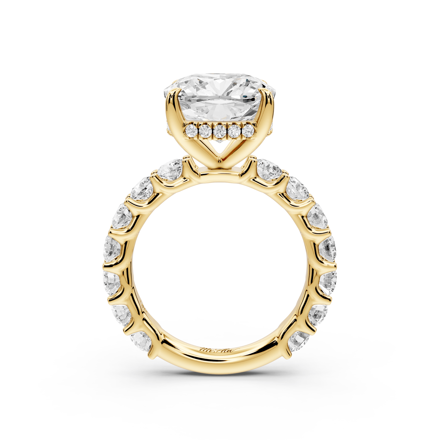 Siena - 5ct 14k yellow gold cushion Hidden Halo with Shared Prong Pavé Engagement Ring - Mr. Alex Jewelry