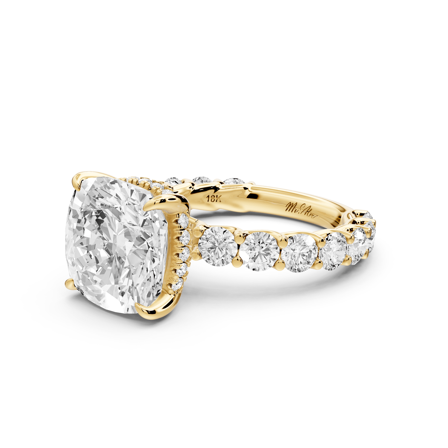 Siena - 5ct 14k yellow gold cushion Hidden Halo with Shared Prong Pavé Engagement Ring - Mr. Alex Jewelry