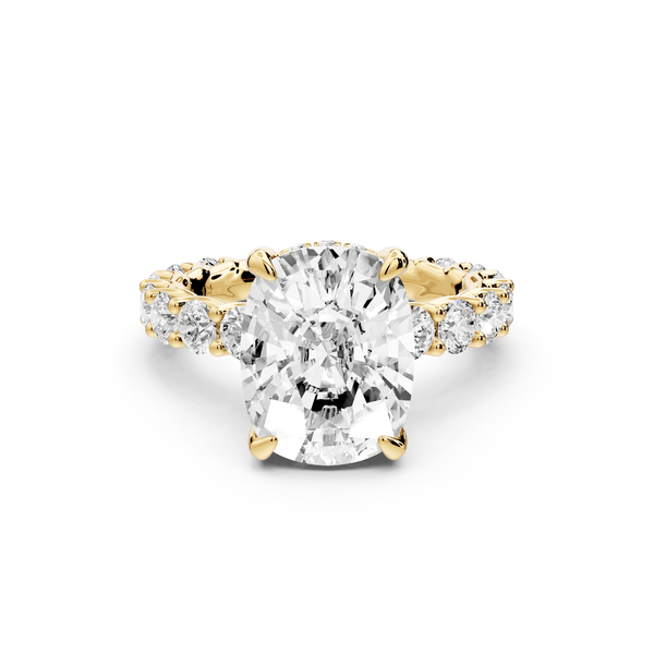 Siena - 5ct 14k yellow gold ecushion Hidden Halo with Shared Prong Pavé Engagement Ring - Mr. Alex Jewelry