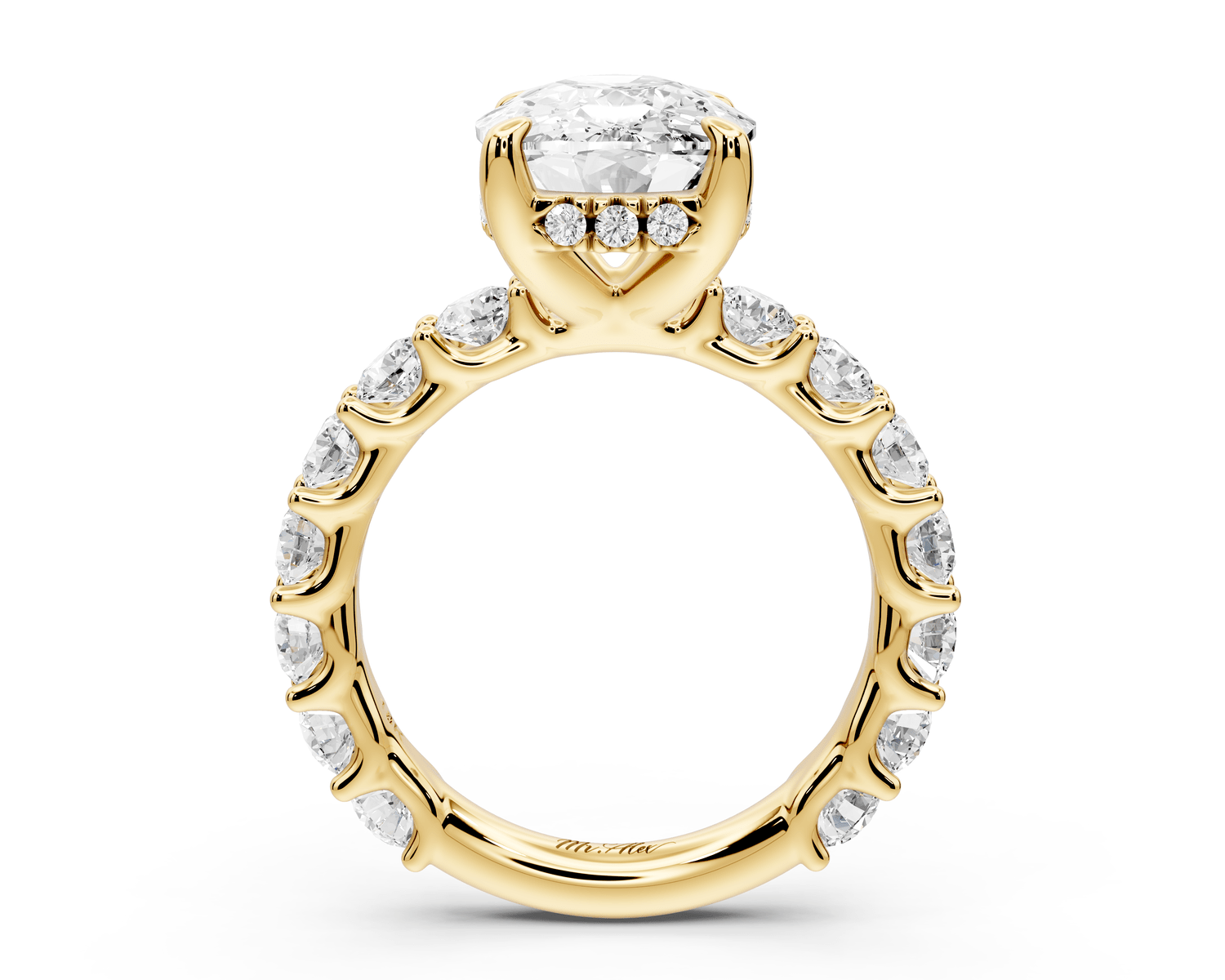Siena - 5ct 14k yellow gold ecushion Hidden Halo with Shared Prong Pavé Engagement Ring - Mr. Alex Jewelry