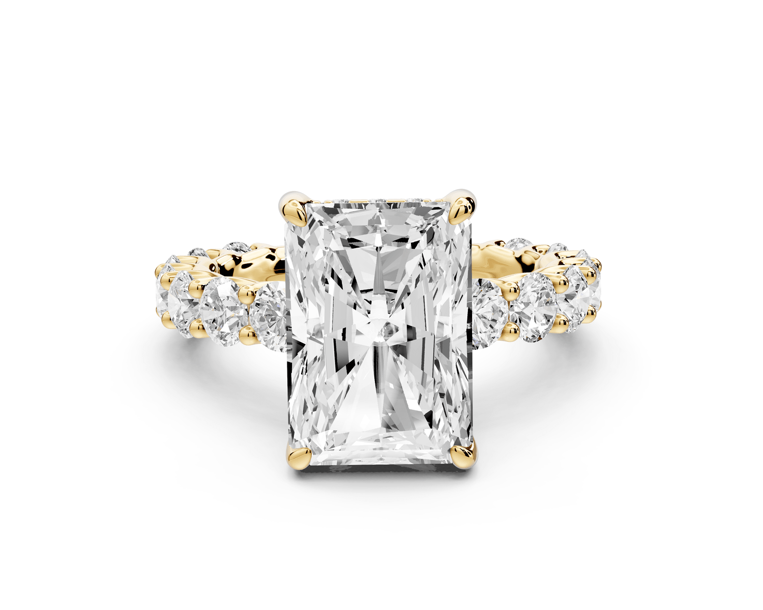 Siena - 5ct 14k yellow gold radiant Hidden Halo with Shared Prong Pavé Engagement Ring - Mr. Alex Jewelry