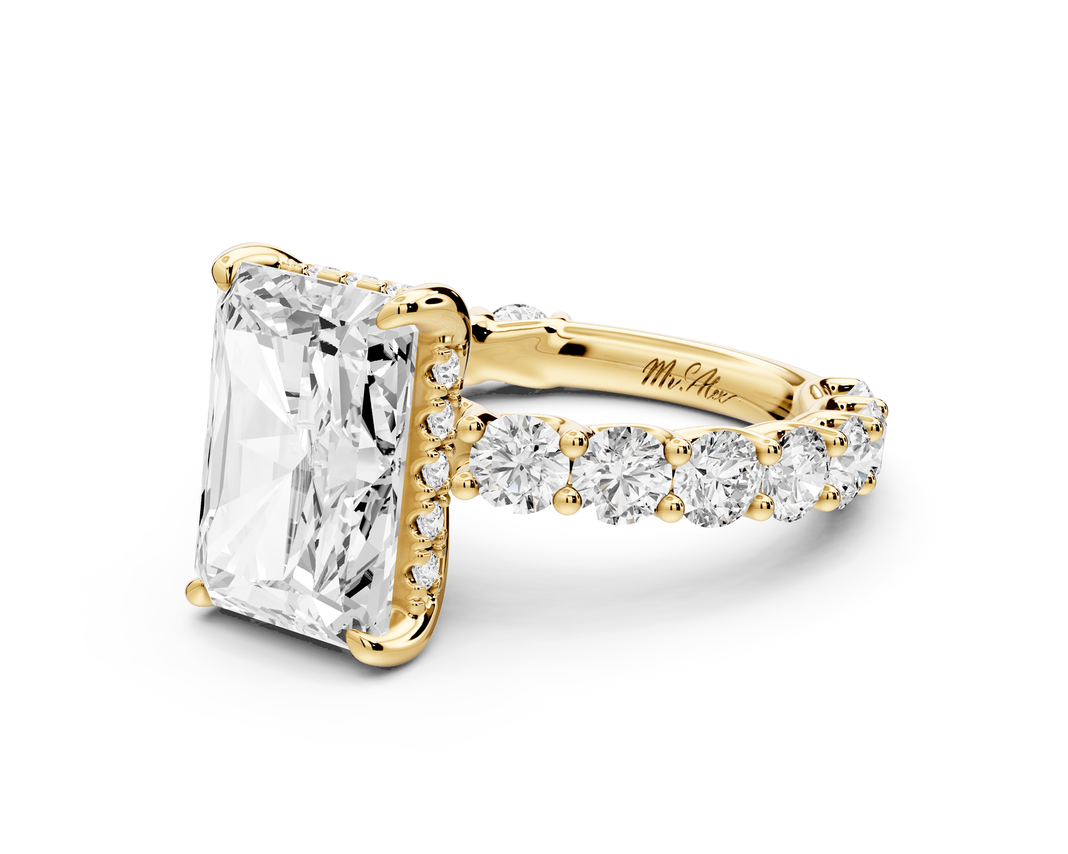 Siena - 5ct 14k yellow gold radiant Hidden Halo with Shared Prong Pavé Engagement Ring - Mr. Alex Jewelry