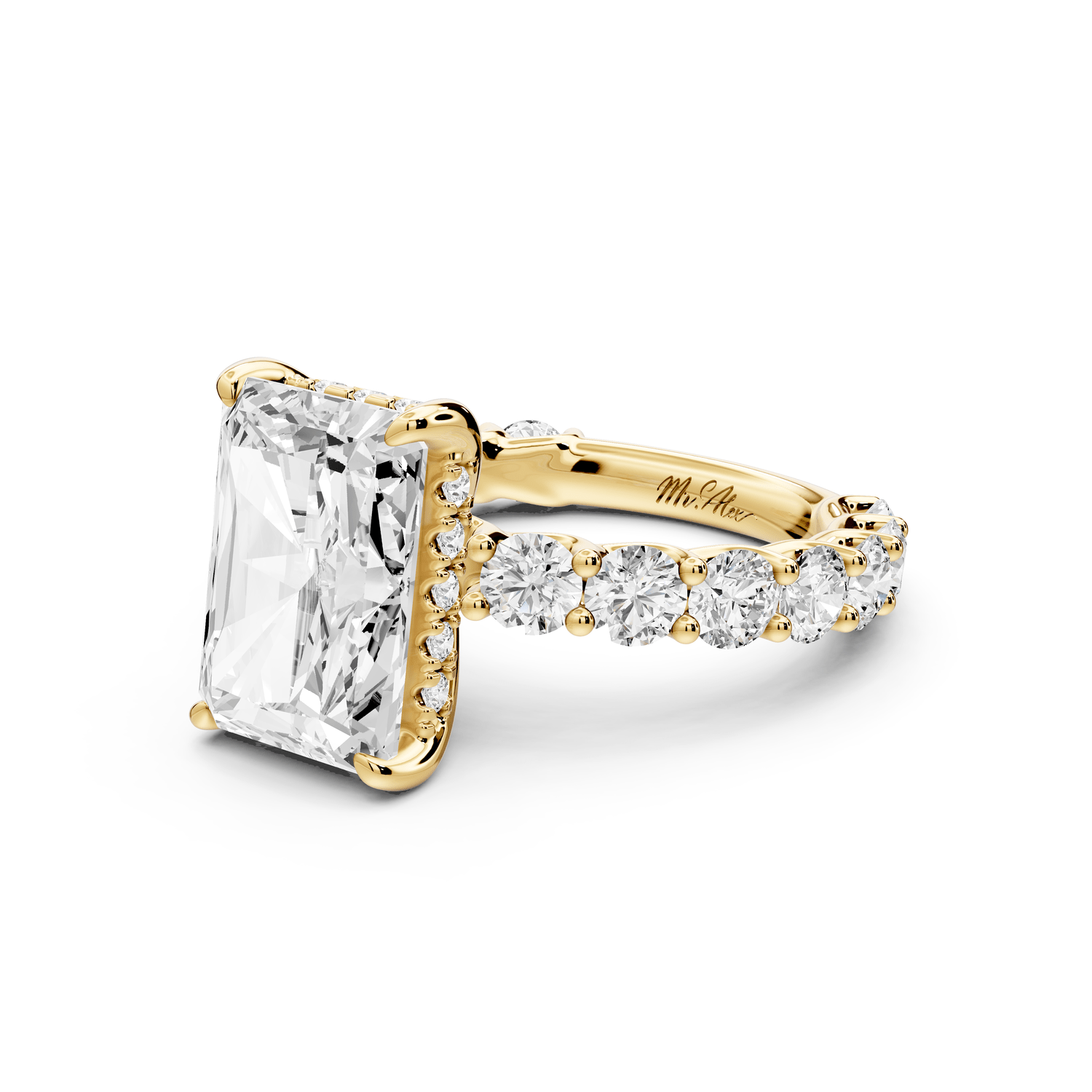Siena - 5ct 14k yellow gold radiant Hidden Halo with Shared Prong Pavé Engagement Ring - Mr. Alex Jewelry