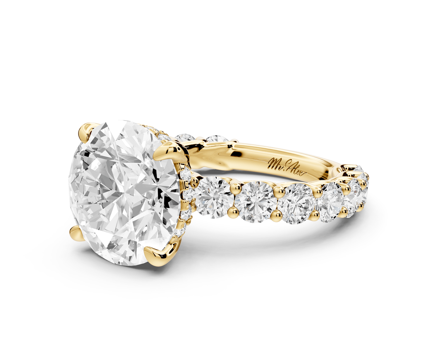 Siena - 5ct 14k yellow gold round Hidden Halo with Shared Prong Pavé Engagement Ring - Mr. Alex Jewelry