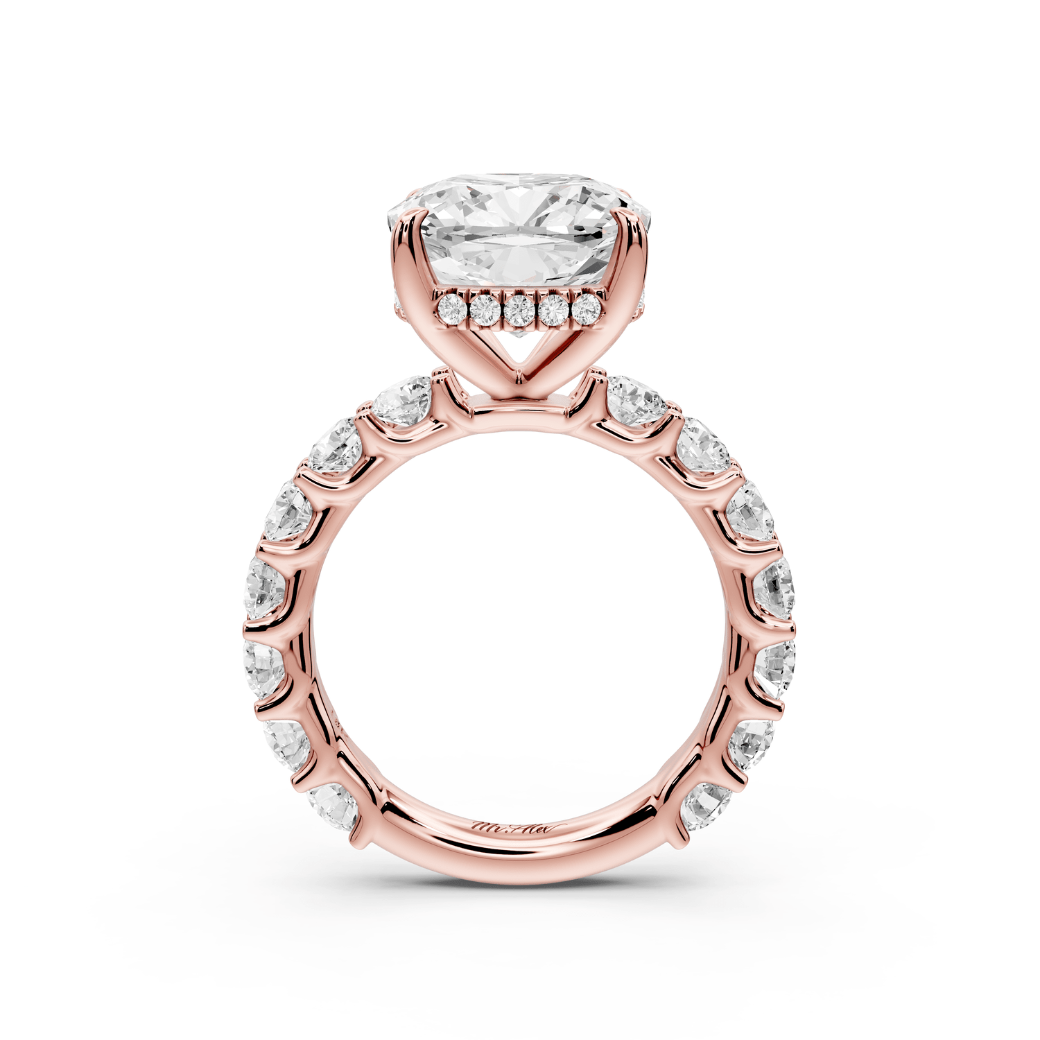 Siena - 5ct 18k rose gold cushion Hidden Halo with Shared Prong Pavé Engagement Ring - Mr. Alex Jewelry