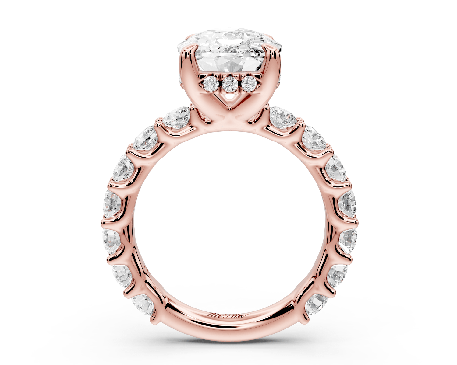 Siena - 5ct 18k rose gold ecushion Hidden Halo with Shared Prong Pavé Engagement Ring - Mr. Alex Jewelry