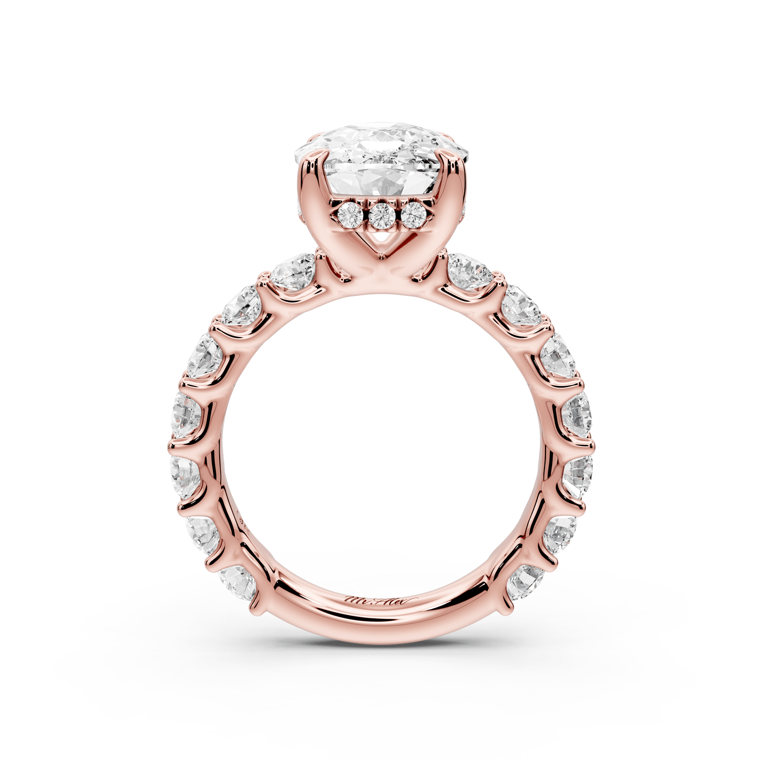 Siena - 5ct 18k rose gold ecushion Hidden Halo with Shared Prong Pavé Engagement Ring - Mr. Alex Jewelry
