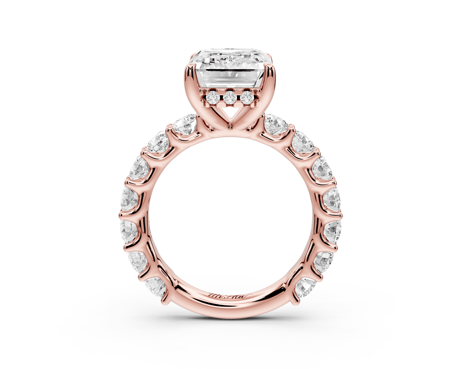 Siena - 5ct 18k rose gold emerald Hidden Halo with Shared Prong Pavé Engagement Ring - Mr. Alex Jewelry