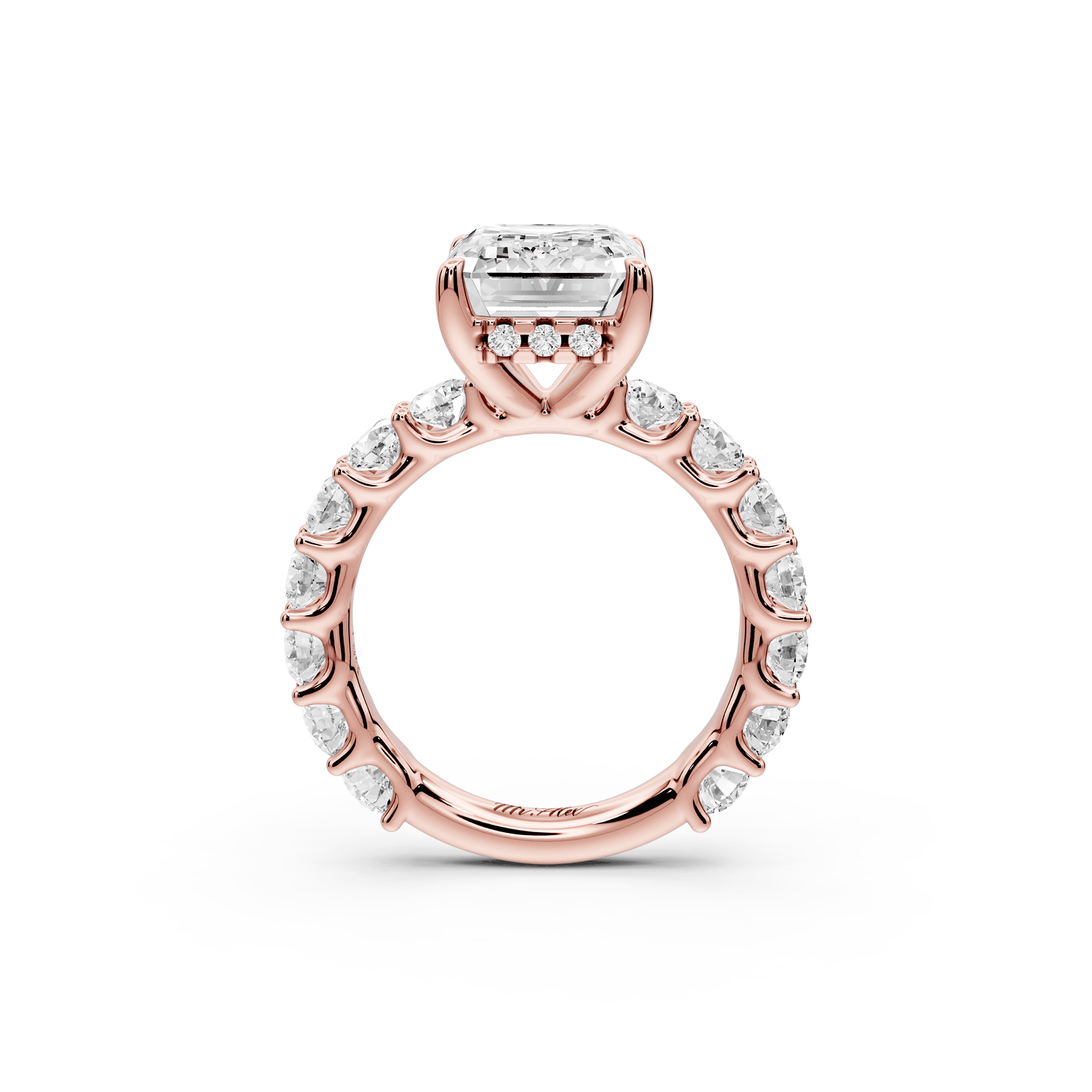 Siena - 5ct 18k rose gold emerald Hidden Halo with Shared Prong Pavé Engagement Ring - Mr. Alex Jewelry