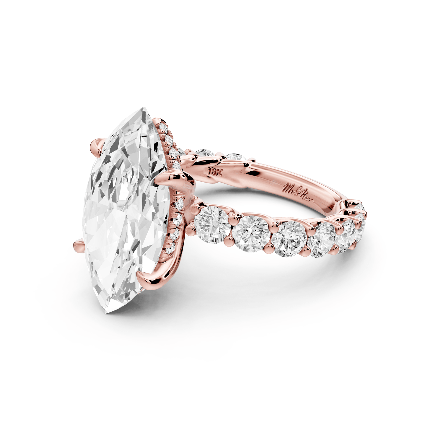 Siena - 5ct 18k rose gold marquise Hidden Halo with Shared Prong Pavé Engagement Ring - Mr. Alex Jewelry