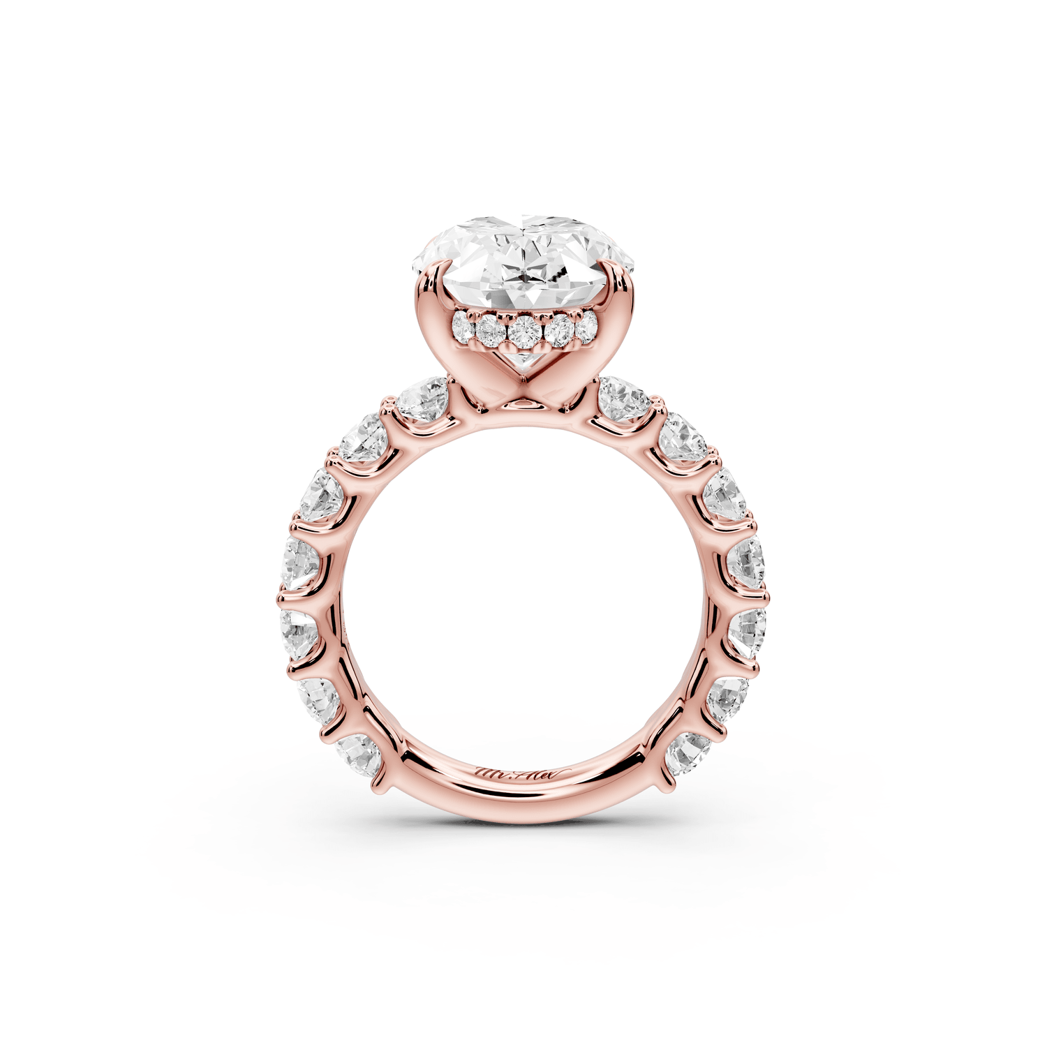 Siena - 5ct 18k rose gold oval Hidden Halo with Shared Prong Pavé Engagement Ring - Mr. Alex Jewelry