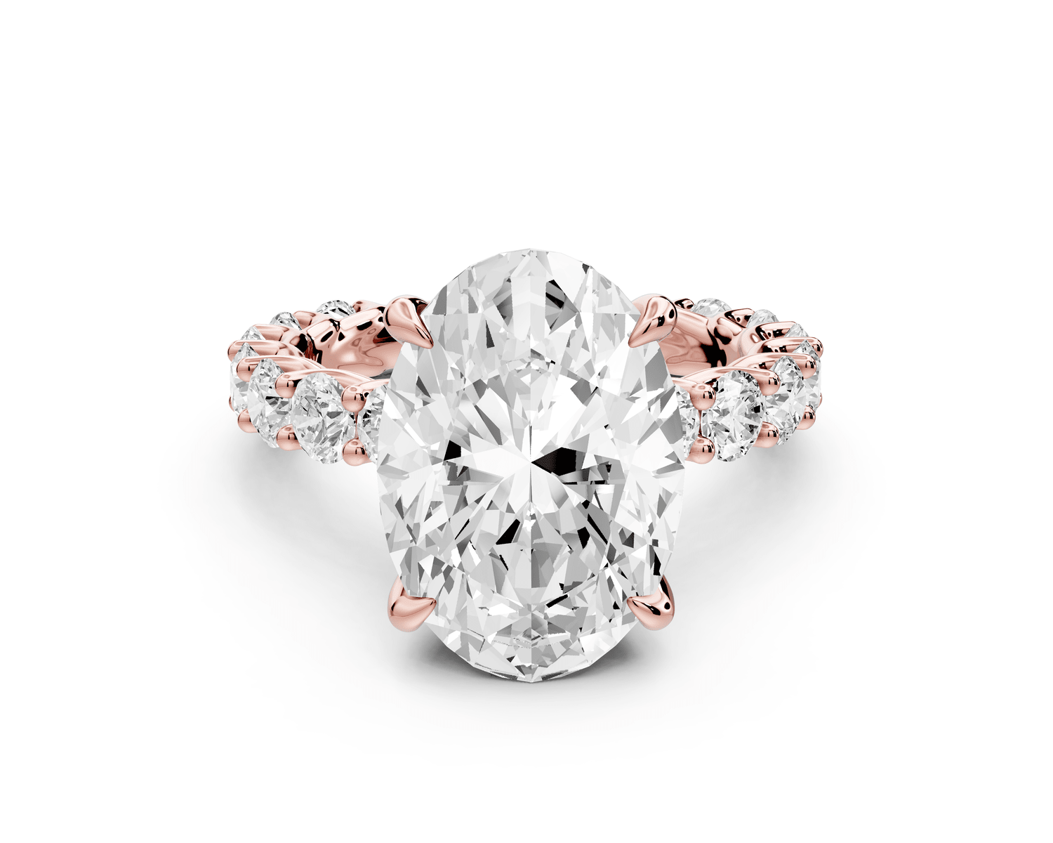 Siena - 5ct 18k rose gold oval Hidden Halo with Shared Prong Pavé Engagement Ring - Mr. Alex Jewelry