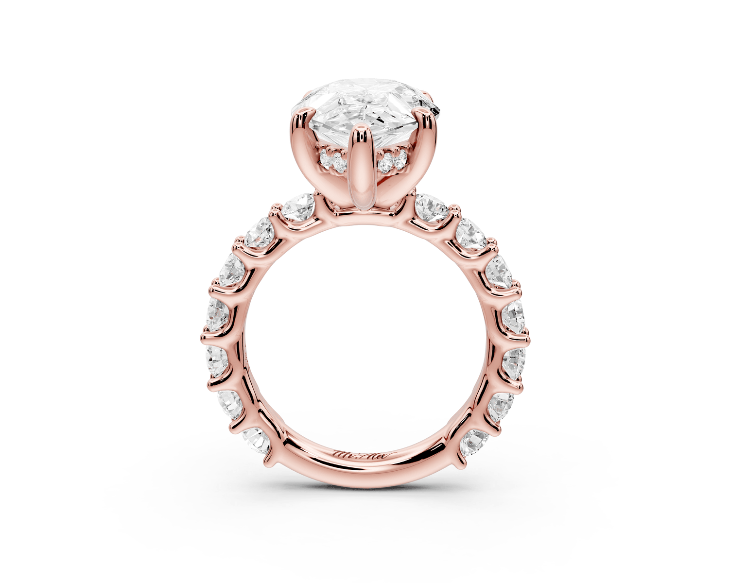 Siena - 5ct 18k rose gold pear Hidden Halo with Shared Prong Pavé Engagement Ring - Mr. Alex Jewelry