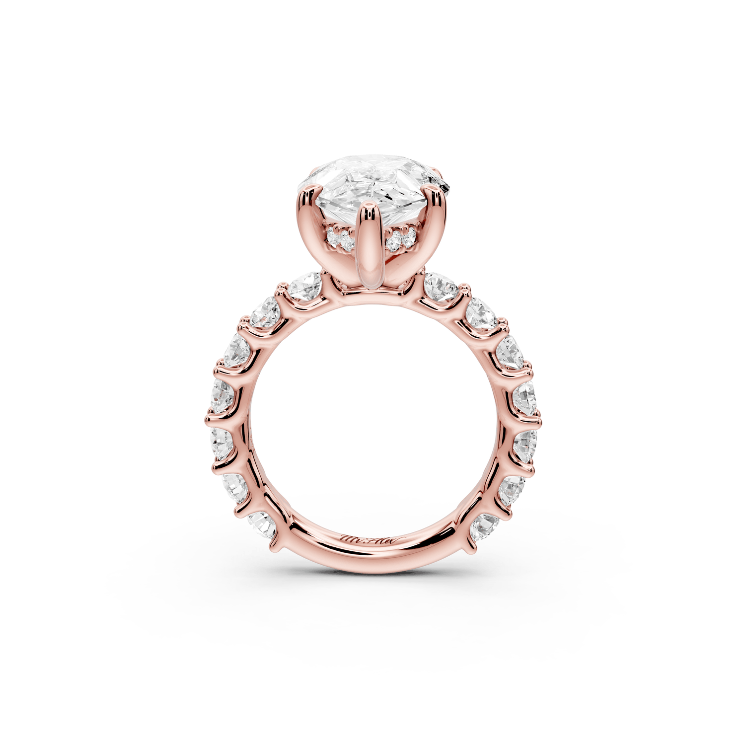Siena - 5ct 18k rose gold pear Hidden Halo with Shared Prong Pavé Engagement Ring - Mr. Alex Jewelry