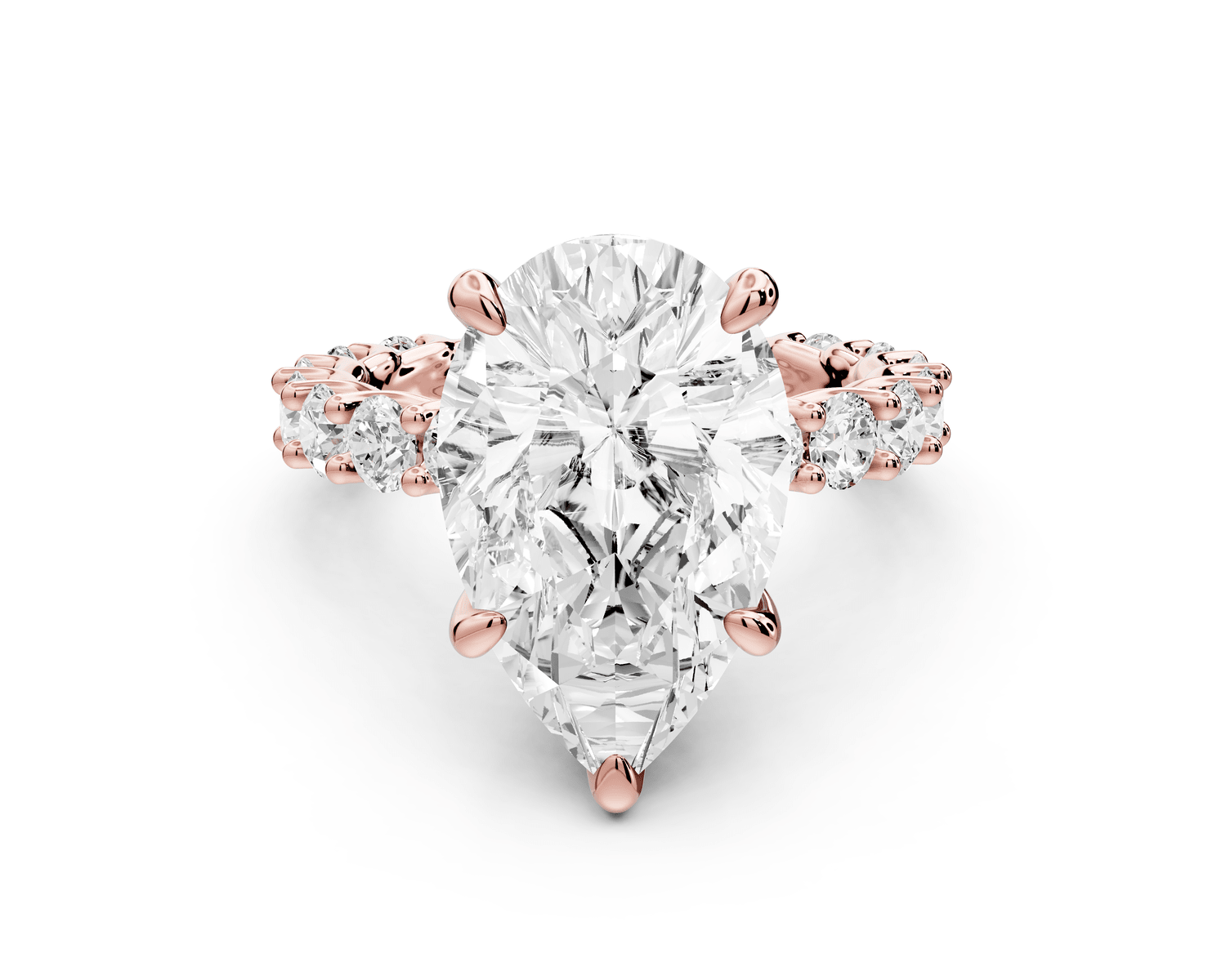 Siena - 5ct 18k rose gold pear Hidden Halo with Shared Prong Pavé Engagement Ring - Mr. Alex Jewelry