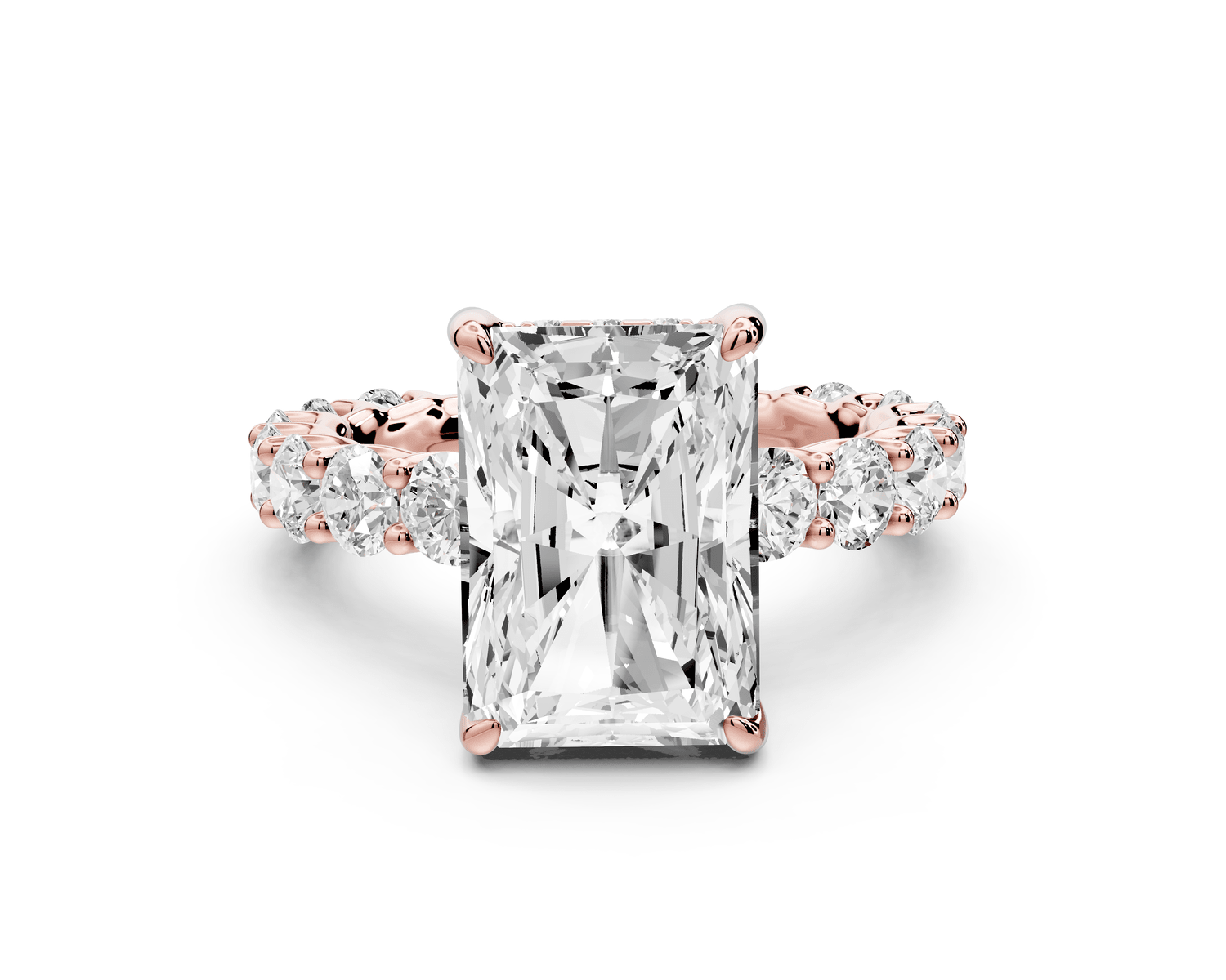 Siena - 5ct 18k rose gold radiant Hidden Halo with Shared Prong Pavé Engagement Ring - Mr. Alex Jewelry