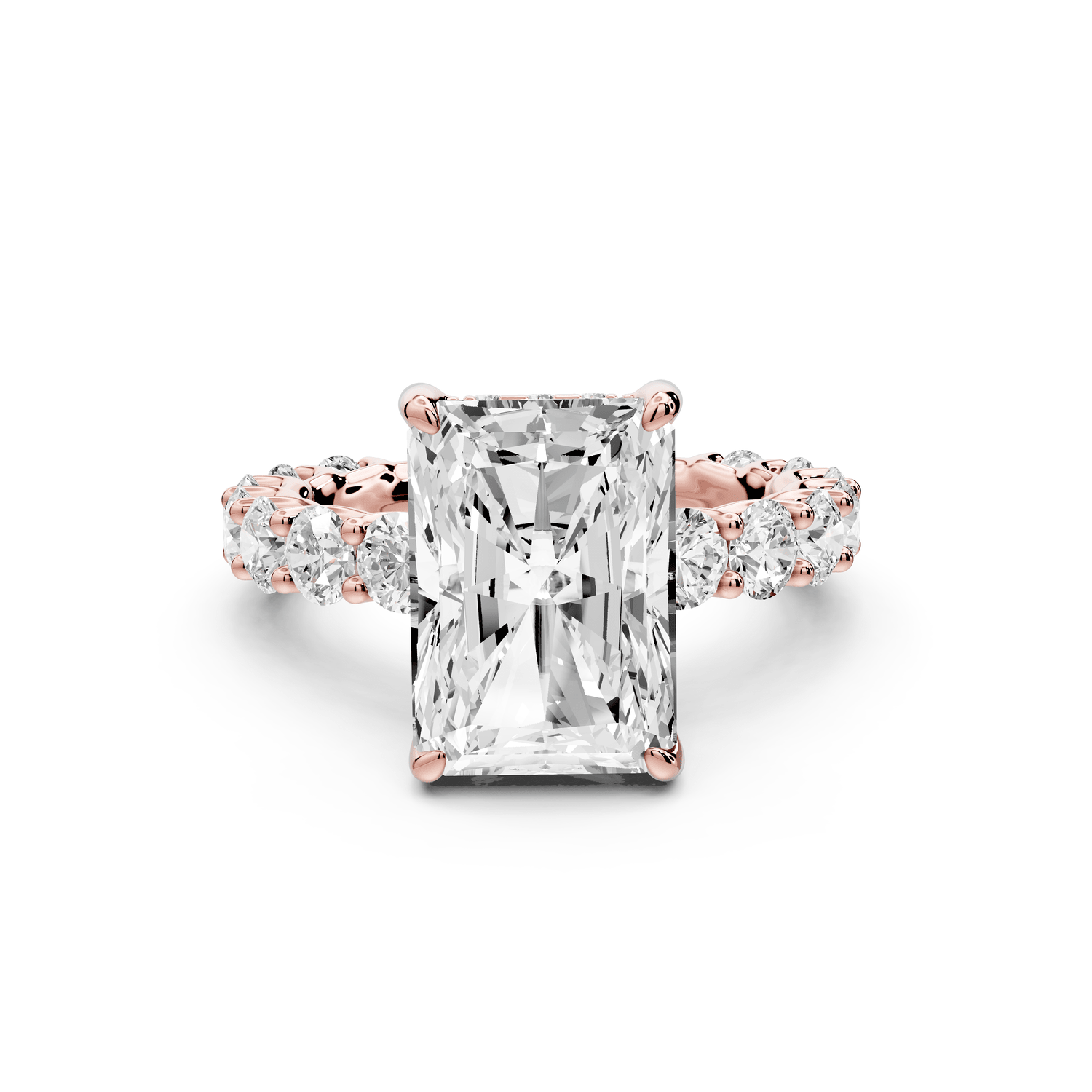 Siena - 5ct 18k rose gold radiant Hidden Halo with Shared Prong Pavé Engagement Ring - Mr. Alex Jewelry