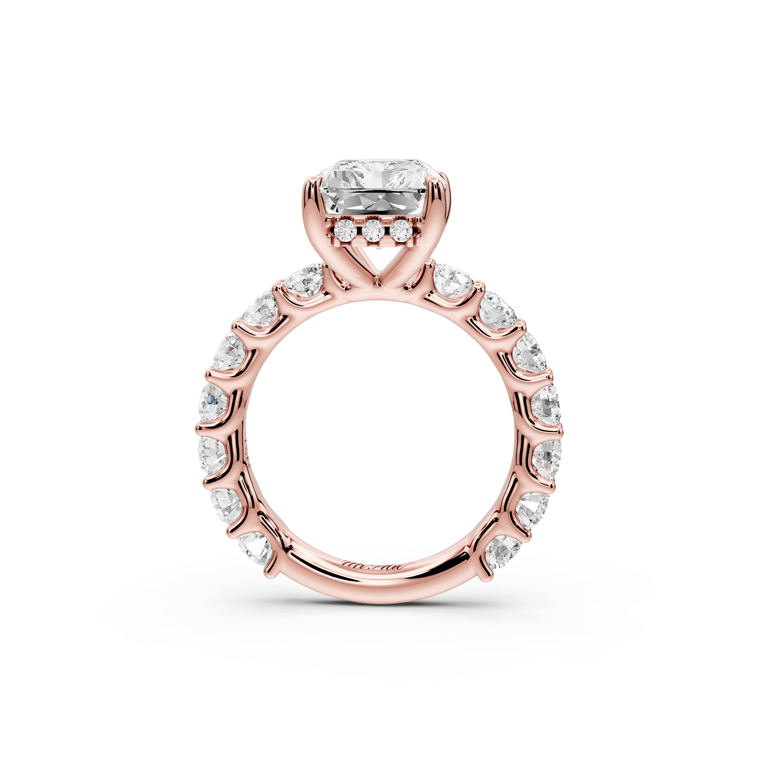 Siena - 5ct 18k rose gold radiant Hidden Halo with Shared Prong Pavé Engagement Ring - Mr. Alex Jewelry