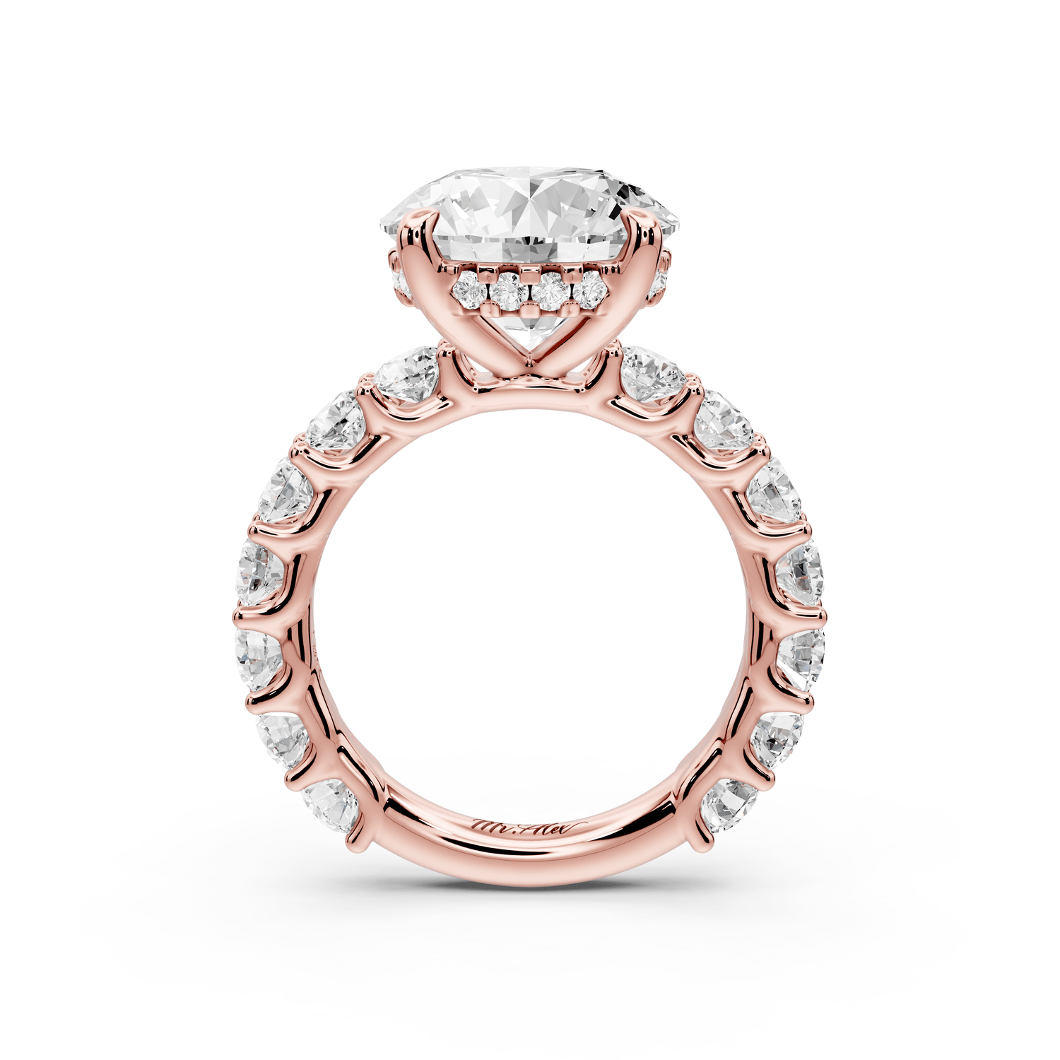 Siena - 5ct 18k rose gold round Hidden Halo with Shared Prong Pavé Engagement Ring - Mr. Alex Jewelry