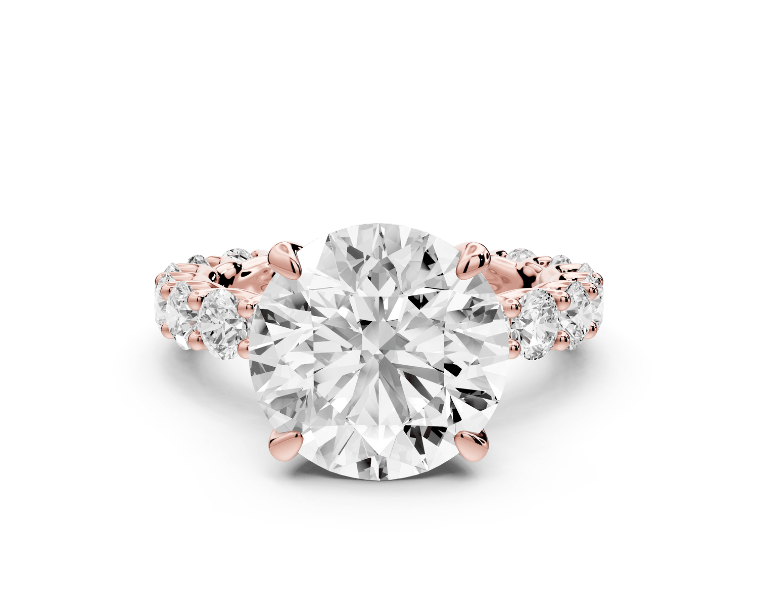Siena - 5ct 18k rose gold round Hidden Halo with Shared Prong Pavé Engagement Ring - Mr. Alex Jewelry