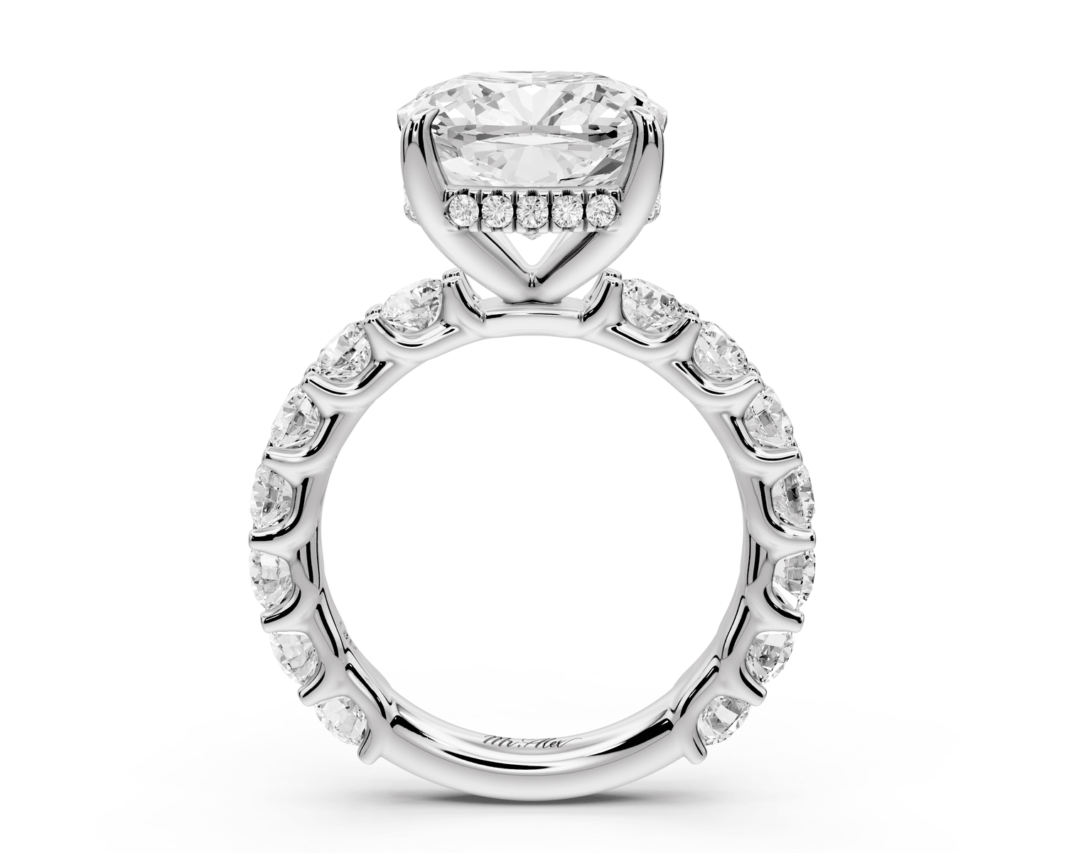 Siena - 5ct 18k white gold cushion Hidden Halo with Shared Prong Pavé Engagement Ring - Mr. Alex Jewelry