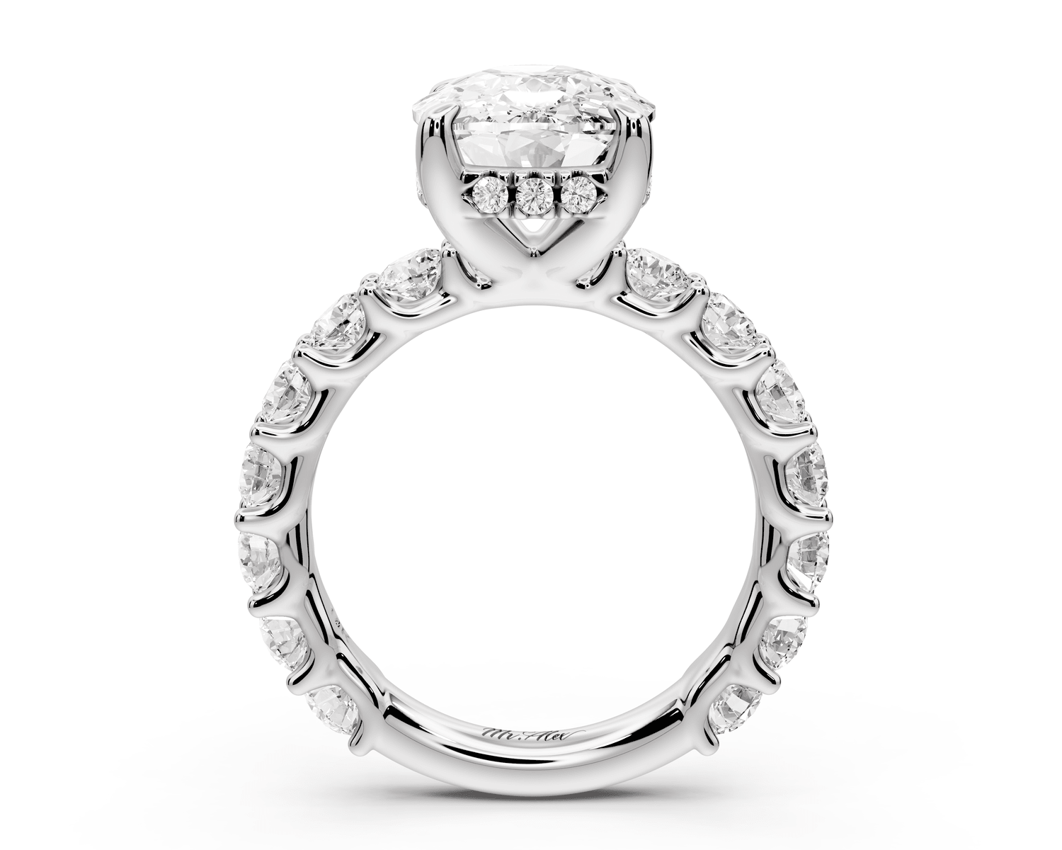 Siena - 5ct 18k white gold ecushion Hidden Halo with Shared Prong Pavé Engagement Ring - Mr. Alex Jewelry
