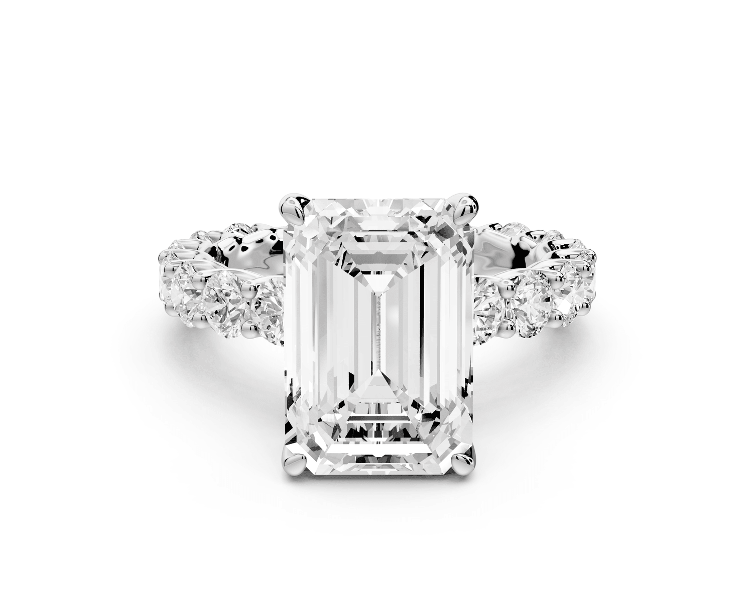 Siena - 5ct 18k white gold emerald Hidden Halo with Shared Prong Pavé Engagement Ring - Mr. Alex Jewelry