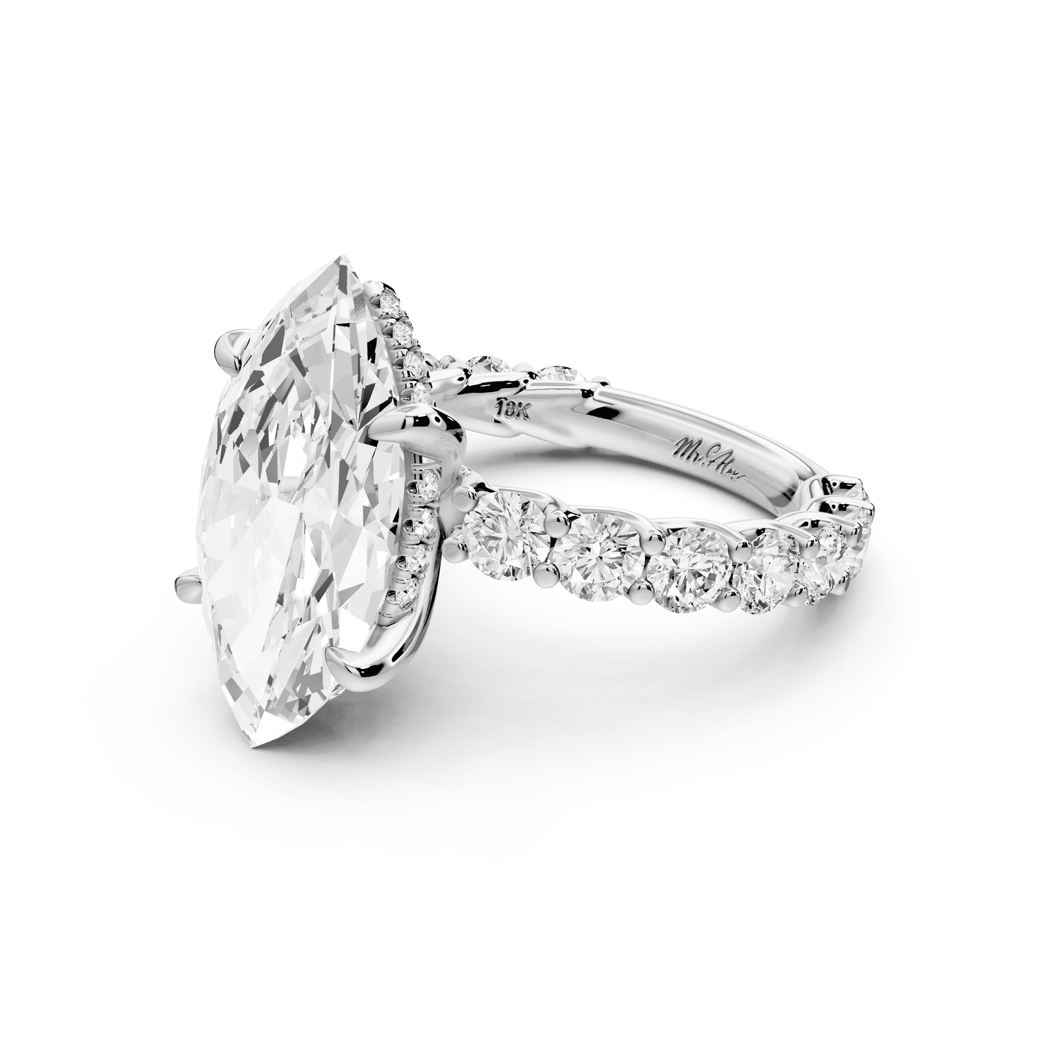 Siena - 5ct 18k white gold marquise Hidden Halo with Shared Prong Pavé Engagement Ring - Mr. Alex Jewelry