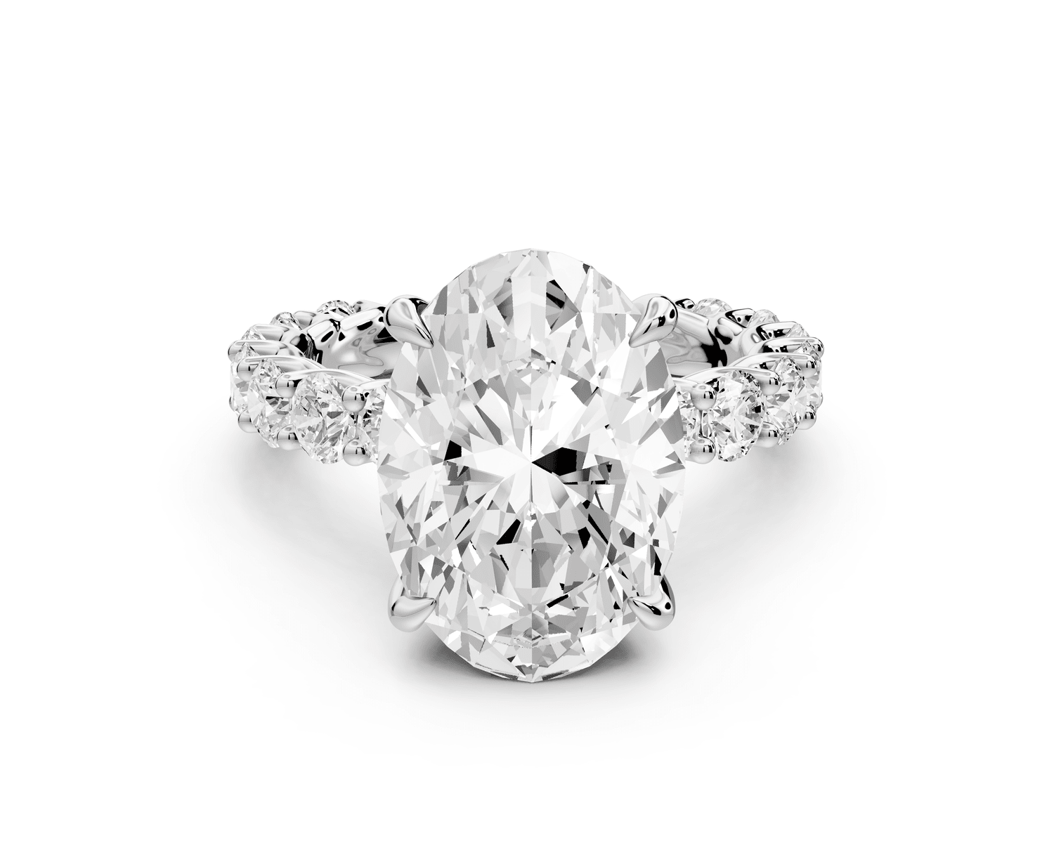 Siena - 5ct 18k white gold oval Hidden Halo with Shared Prong Pavé Engagement Ring - Mr. Alex Jewelry