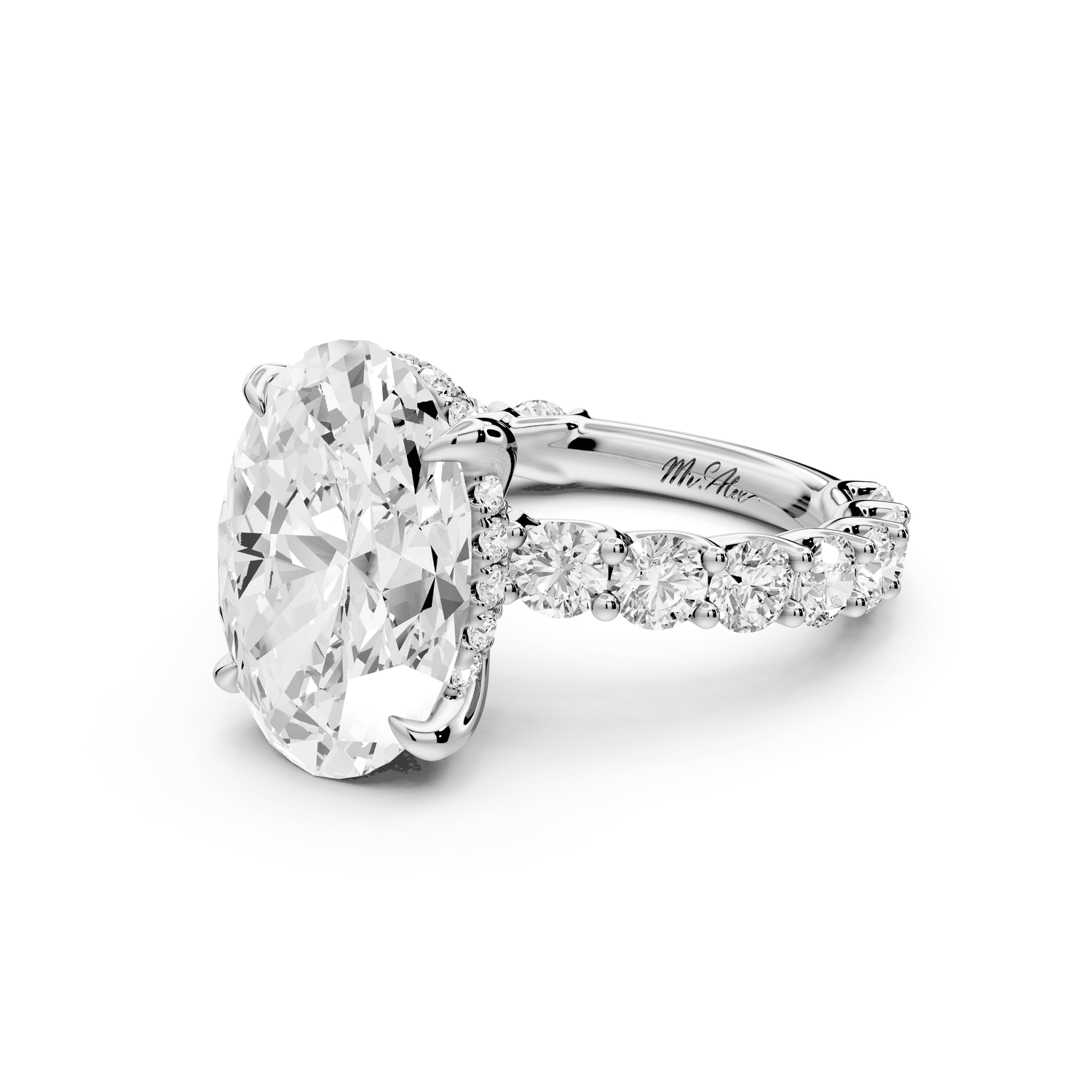 Siena - 5ct 18k white gold oval Hidden Halo with Shared Prong Pavé Engagement Ring - Mr. Alex Jewelry