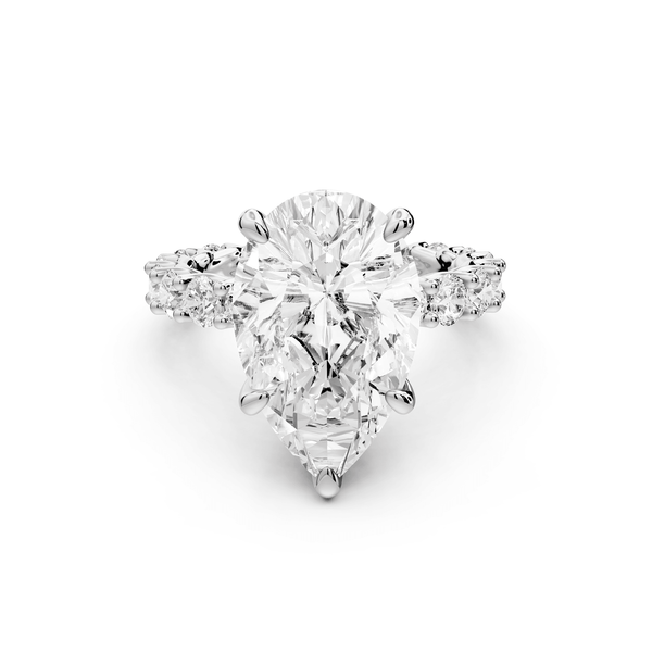 Siena - 5ct 18k white gold pear Hidden Halo with Shared Prong Pavé Engagement Ring - Mr. Alex Jewelry