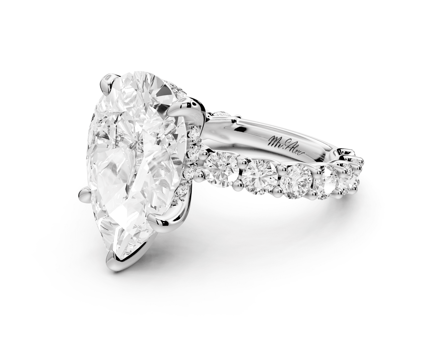 Siena - 5ct 18k white gold pear Hidden Halo with Shared Prong Pavé Engagement Ring - Mr. Alex Jewelry