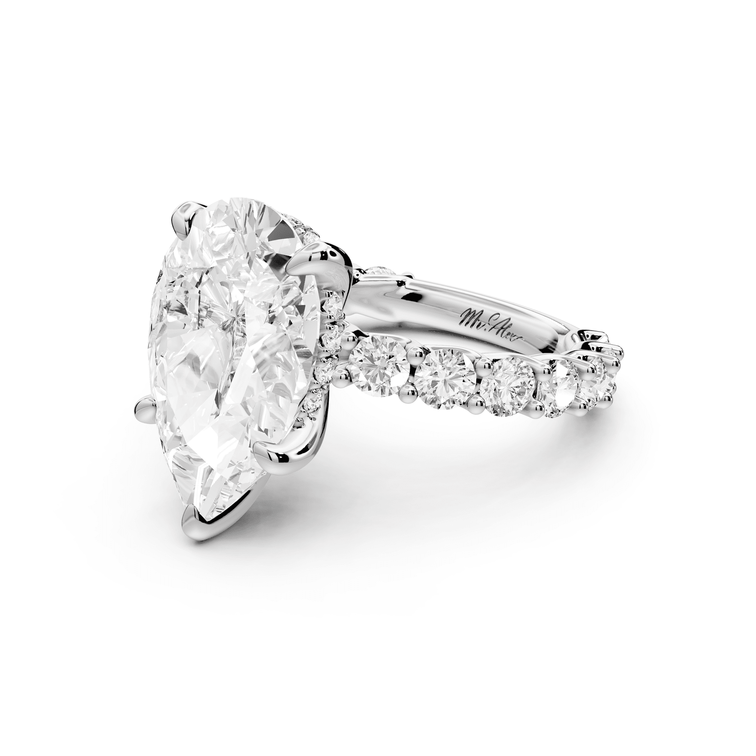 Siena - 5ct 18k white gold pear Hidden Halo with Shared Prong Pavé Engagement Ring - Mr. Alex Jewelry