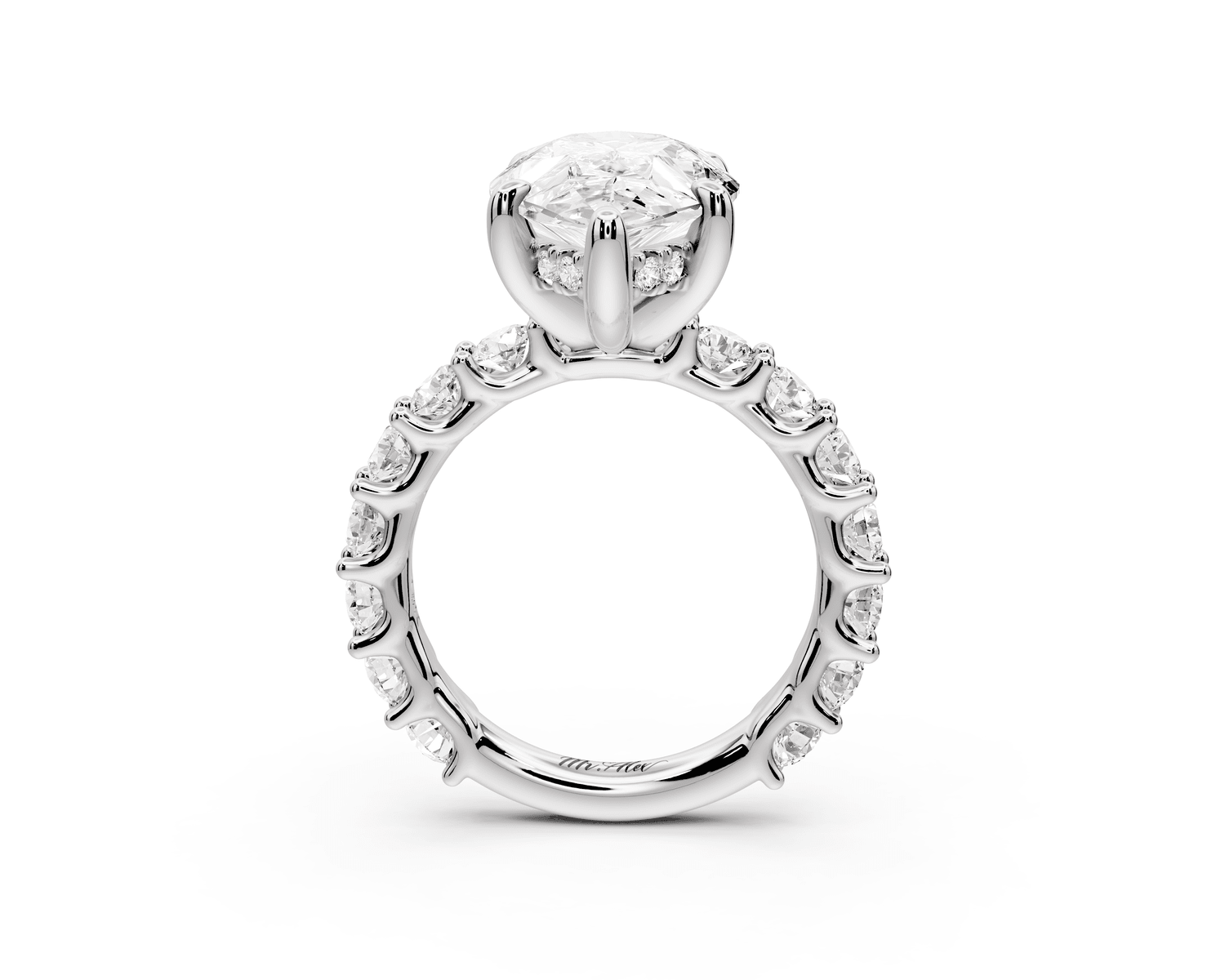 Siena - 5ct 18k white gold pear Hidden Halo with Shared Prong Pavé Engagement Ring - Mr. Alex Jewelry