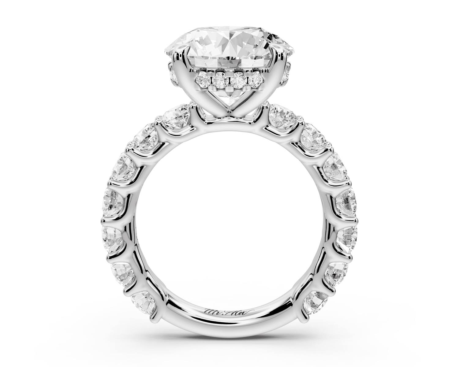 Siena - 5ct 18k white gold round Hidden Halo with Shared Prong Pavé Engagement Ring - Mr. Alex Jewelry
