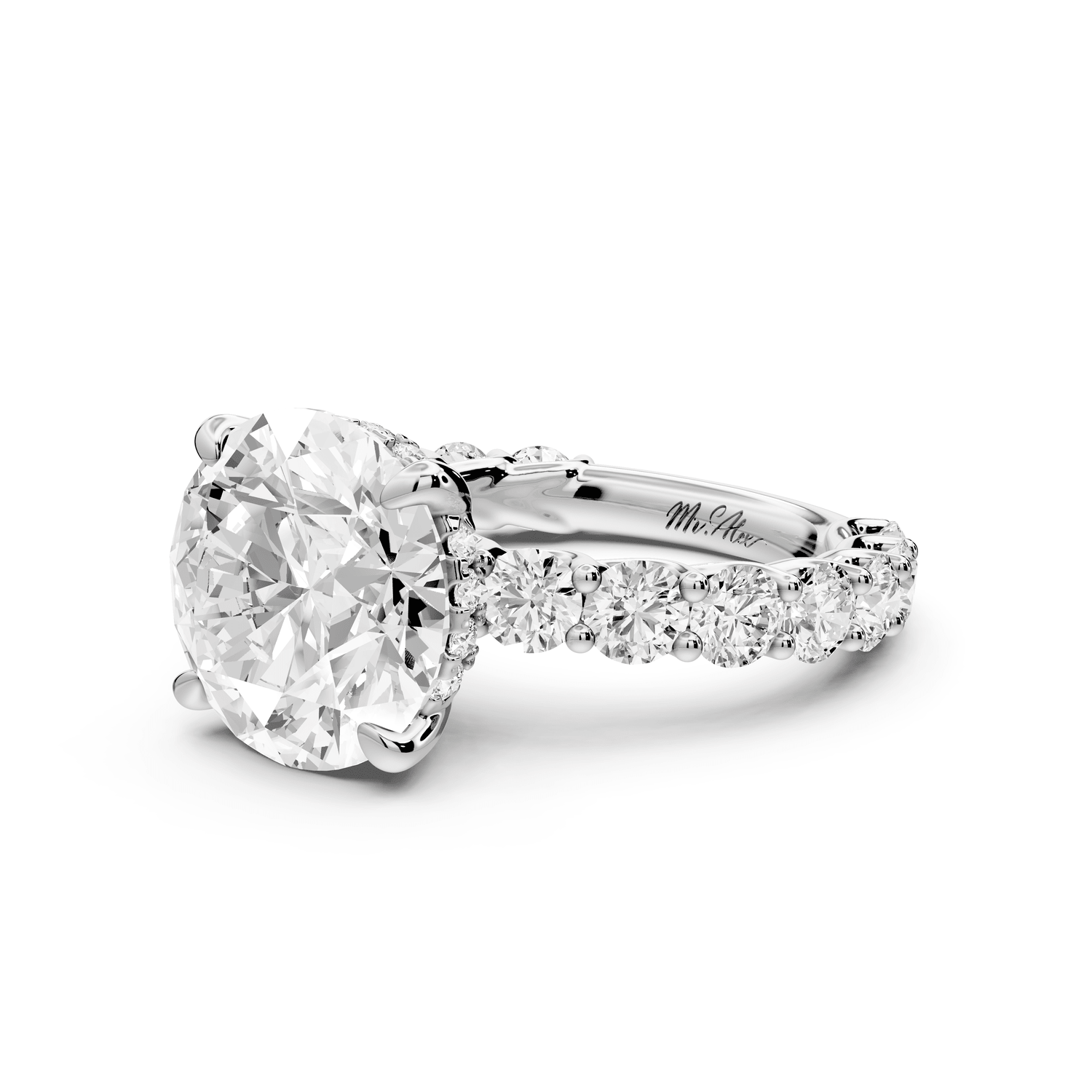 Siena - 5ct 18k white gold round Hidden Halo with Shared Prong Pavé Engagement Ring - Mr. Alex Jewelry
