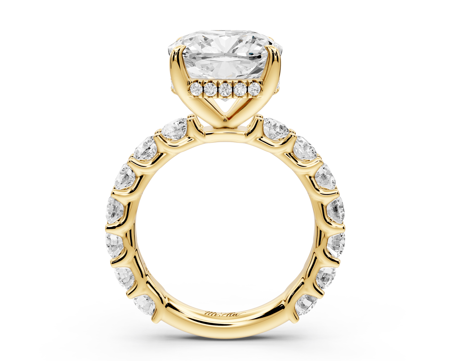 Siena - 5ct 18k yellow gold cushion Hidden Halo with Shared Prong Pavé Engagement Ring - Mr. Alex Jewelry